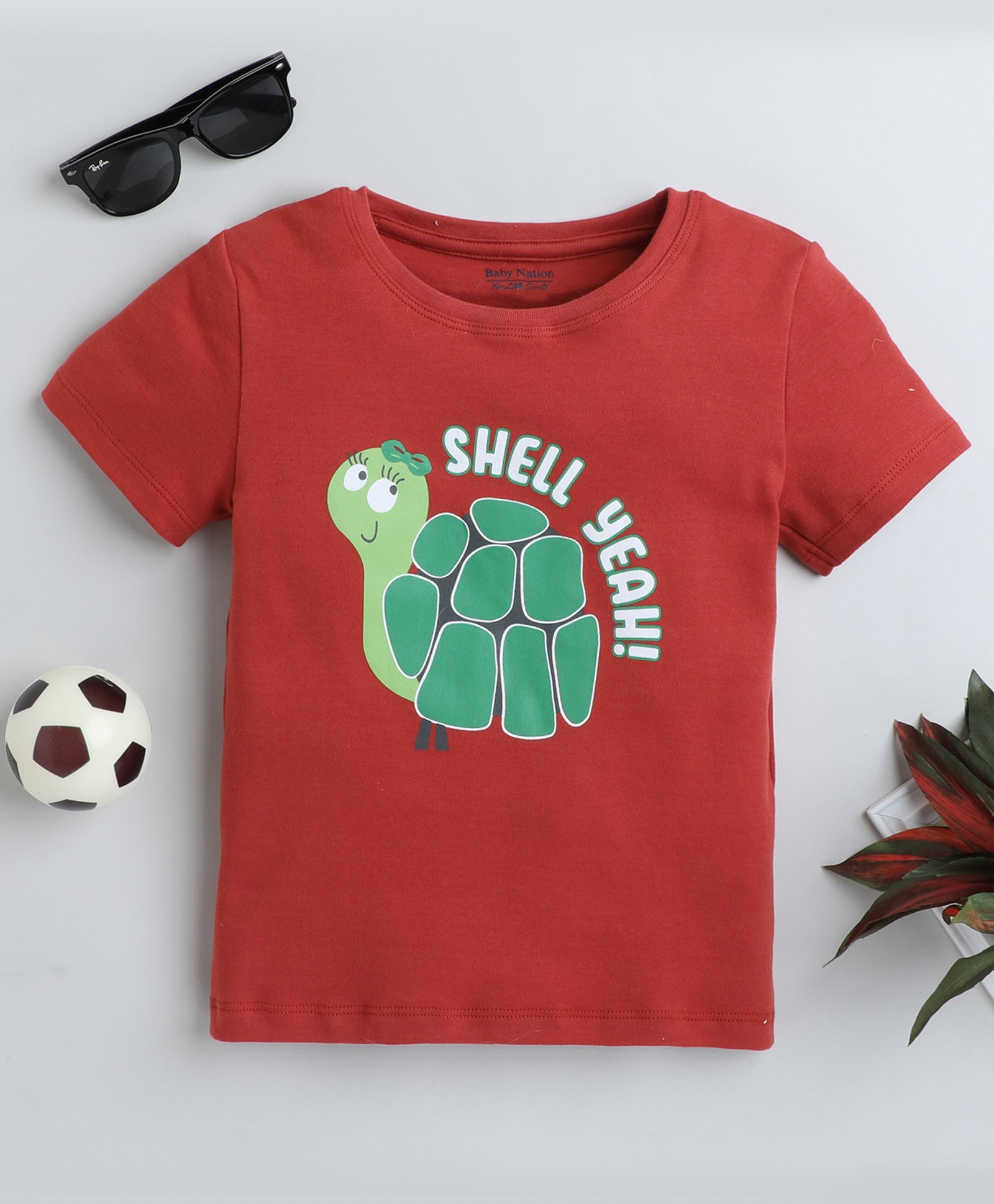 BABY NATION Cotton Half Sleeves Shell Yeah Text Printed Tee - Red-picture-44