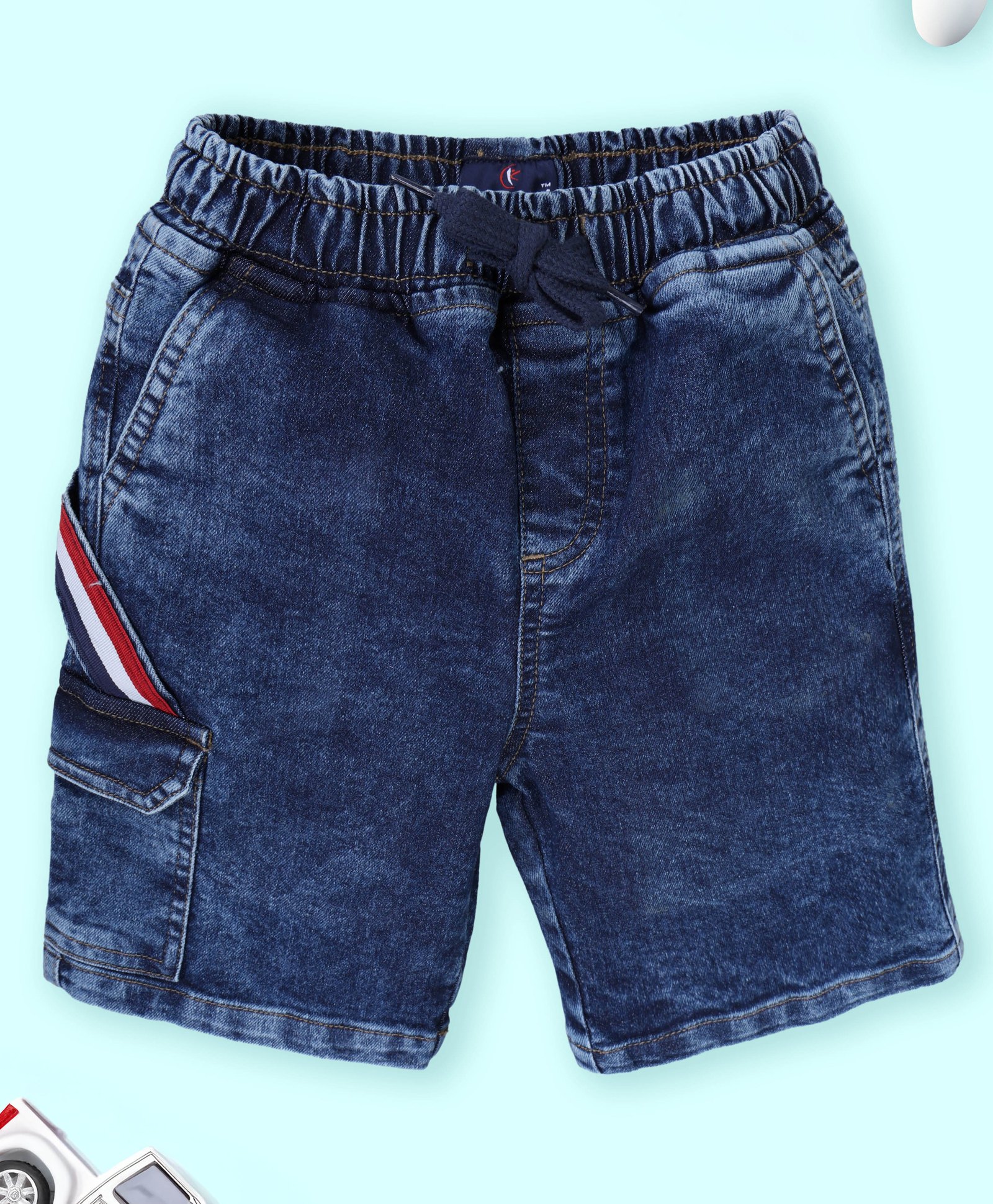 Kiddopanti Denim Side Taped Mild Washed Shorts - Medium Blue-picture-19