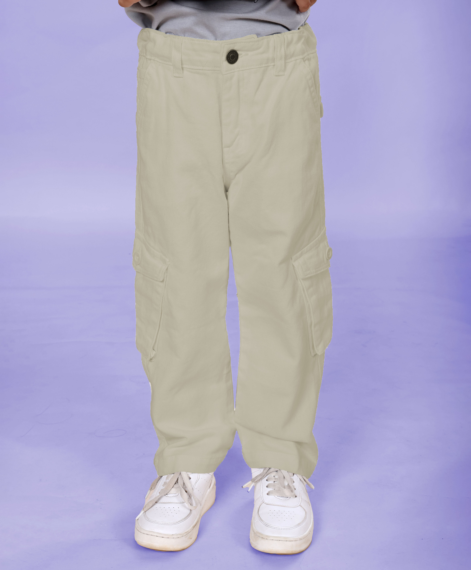 Kiddopanti Cotton Solid Cargo Pants - Beige-picture-13