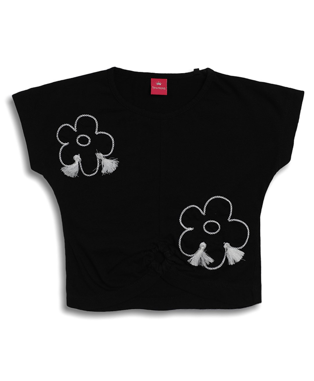Sportking Cotton Half Sleeves Floral Designed Threadwork Embroidered Crop Top - Black-picture-32