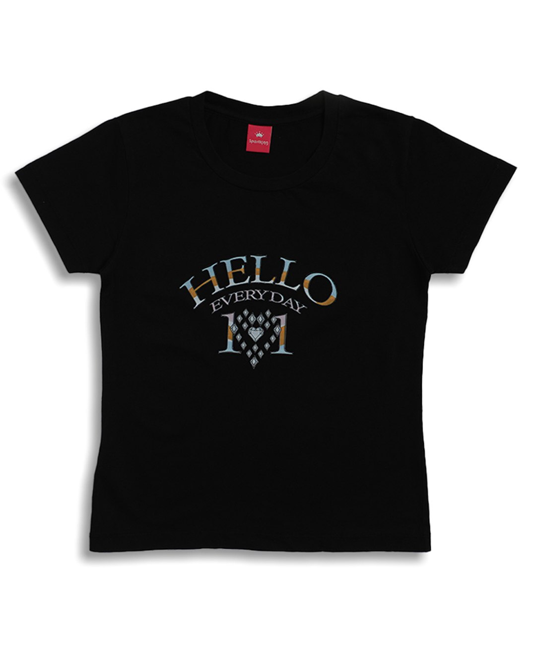 Sportking Cotton Half Sleeves Hello Text Printed Top - Black-image-49