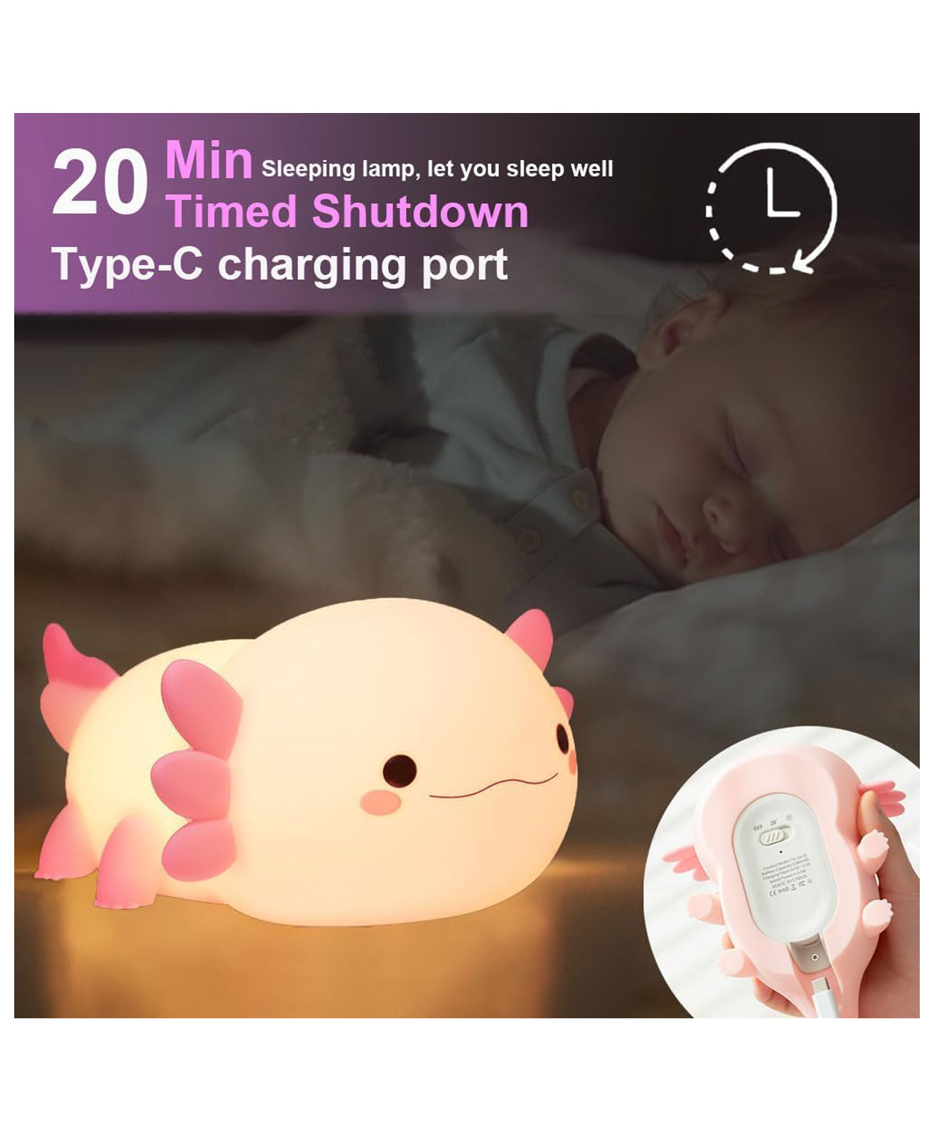 sanjary cute squishy night light lamp for kids & toddlers, portable & rechargeable table led lamp color design may vary