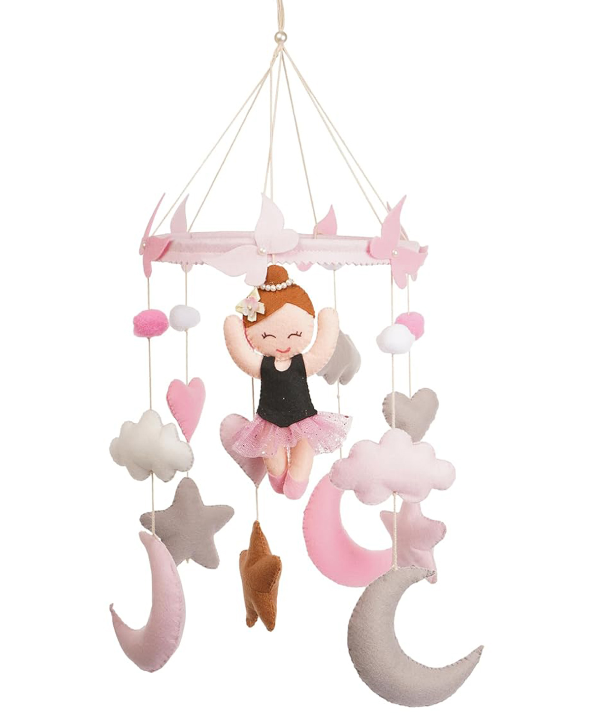 Li'll Pumpkins Ballerina Theme Felt Baby Girl Mobile Hanger for Baby Crib Cot Nursery- Baby Pink-image-35