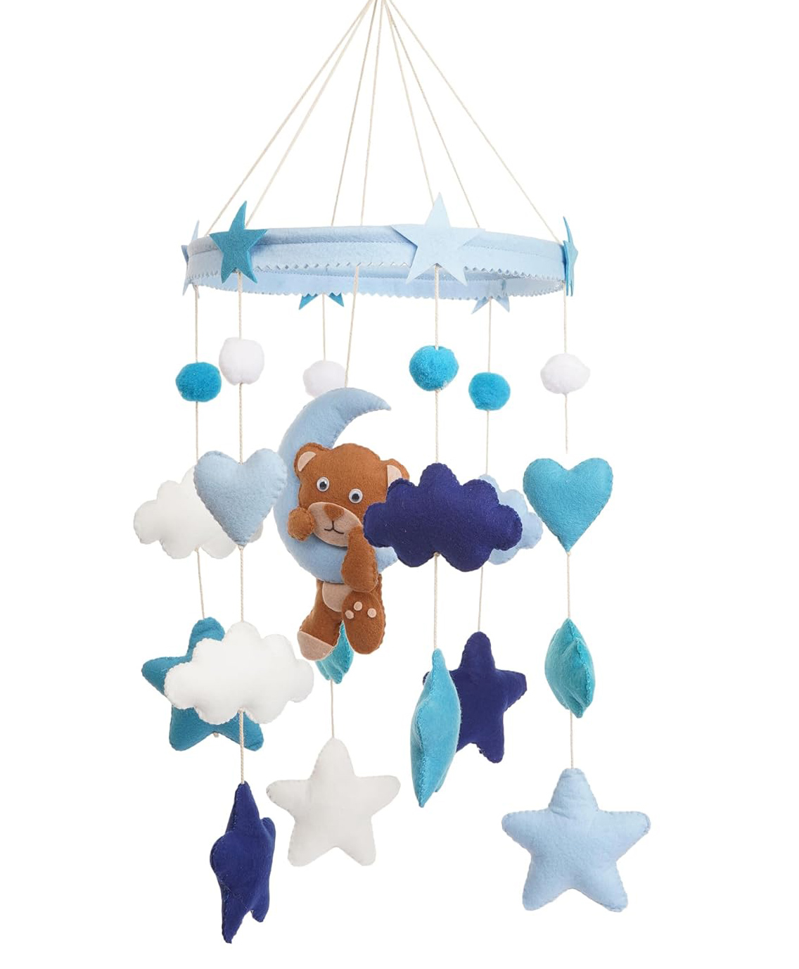 Li'll Pumpkins Teddy Bear Theme Felt Baby Boy Mobile Hanger for Baby Crib Cot Nursery- Aqua Blue-image-38