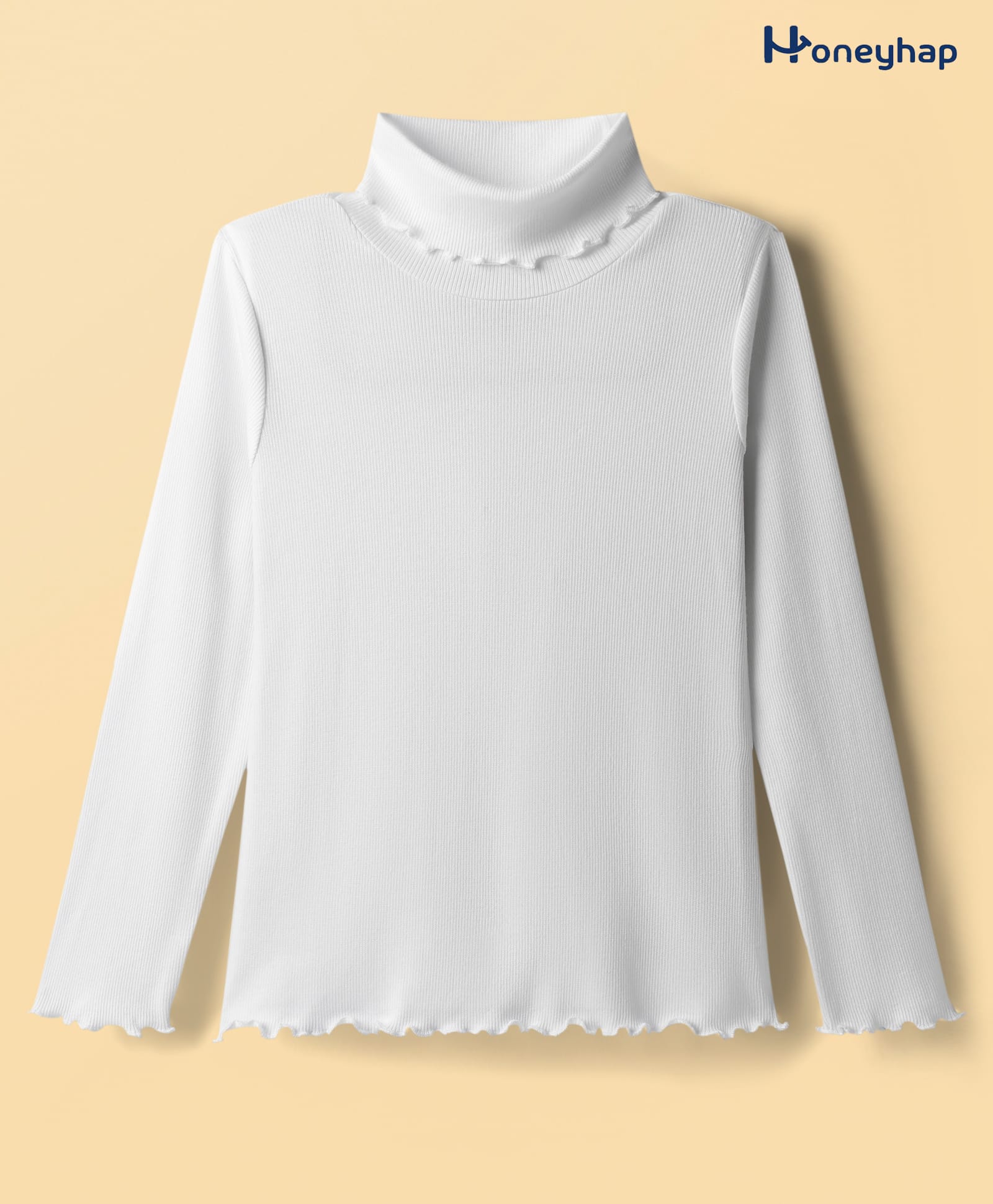 Honeyhap Premium Cotton 100% Knit with Bio Finish Full Sleeves Solid Color Turtle Neck Top - White-image-46
