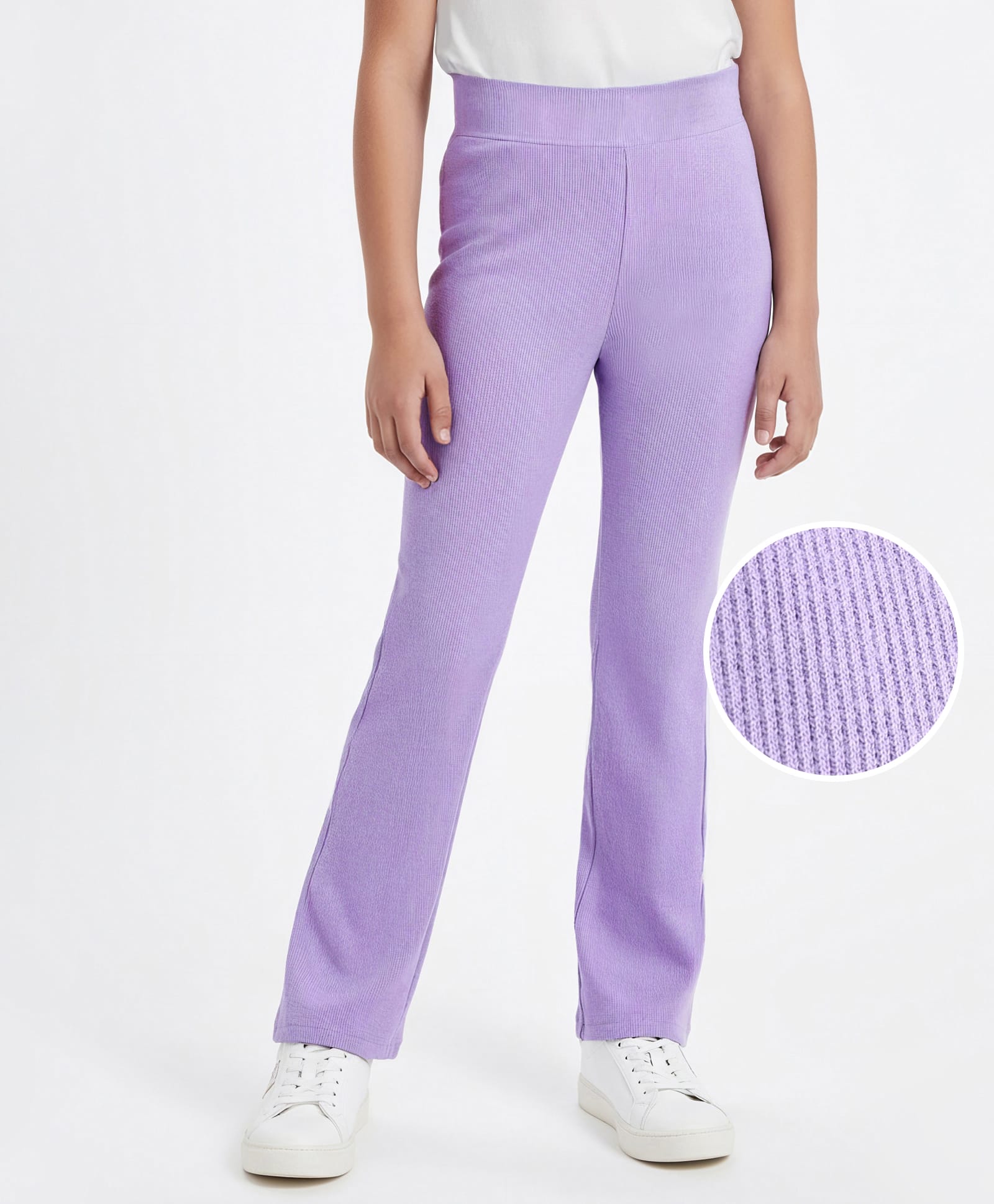 Honeyhap Premium Cotton Elastane Ribbed Waist Solid Color Leggings with Bio Finish - Purple-image-18