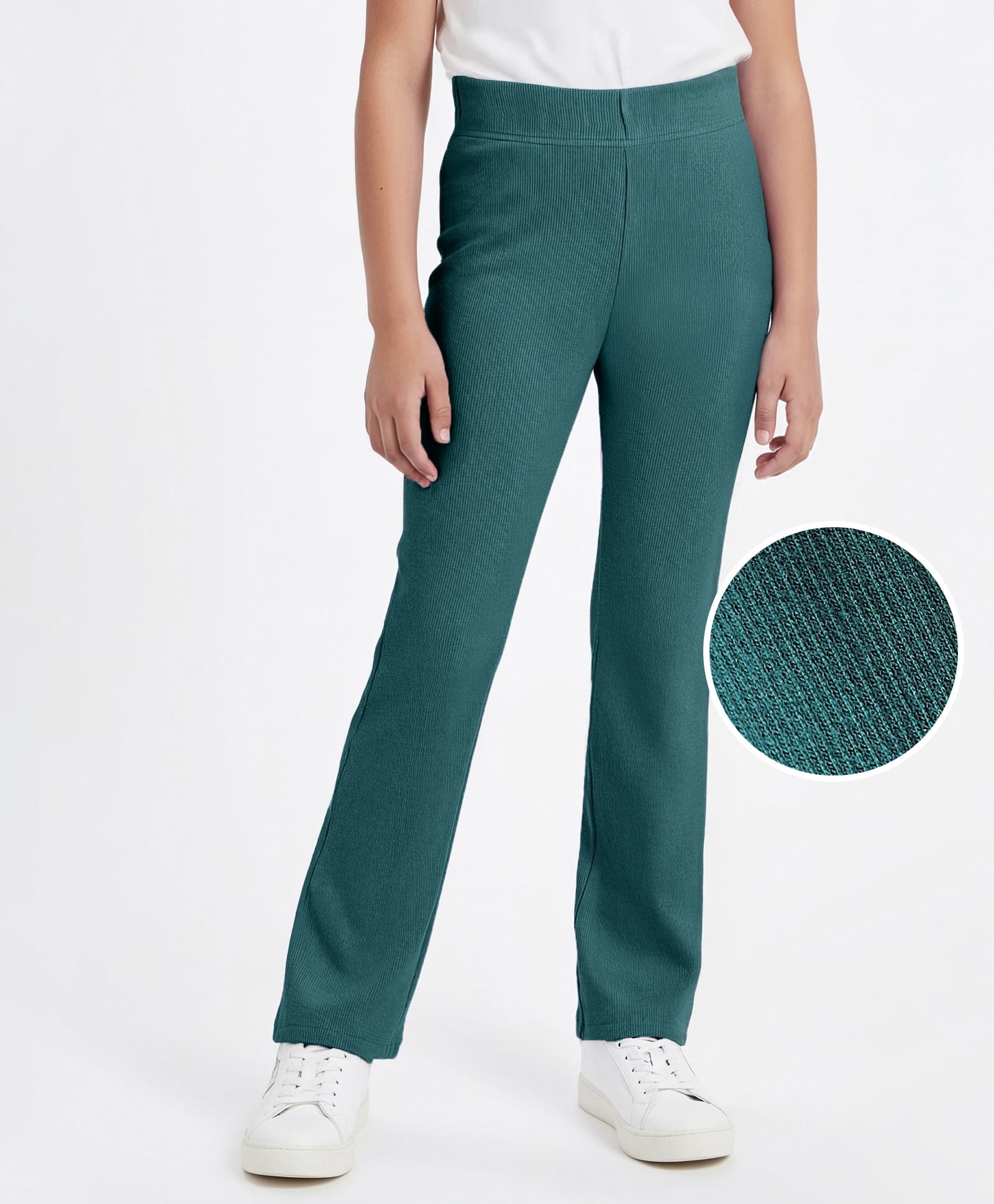 Honeyhap Premium Cotton Elastane Ribbed Waist Solid Color Leggings with Bio Finish - Rain Forest-picture-42