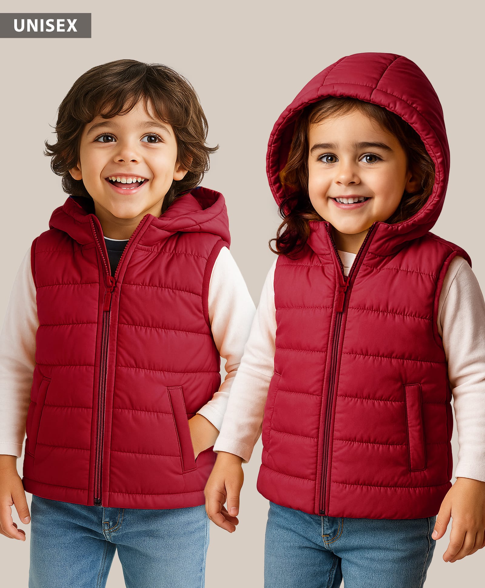 Babyhug Woven Sleeveless Solid Color Padded Hooded Jacket - Red-image-15