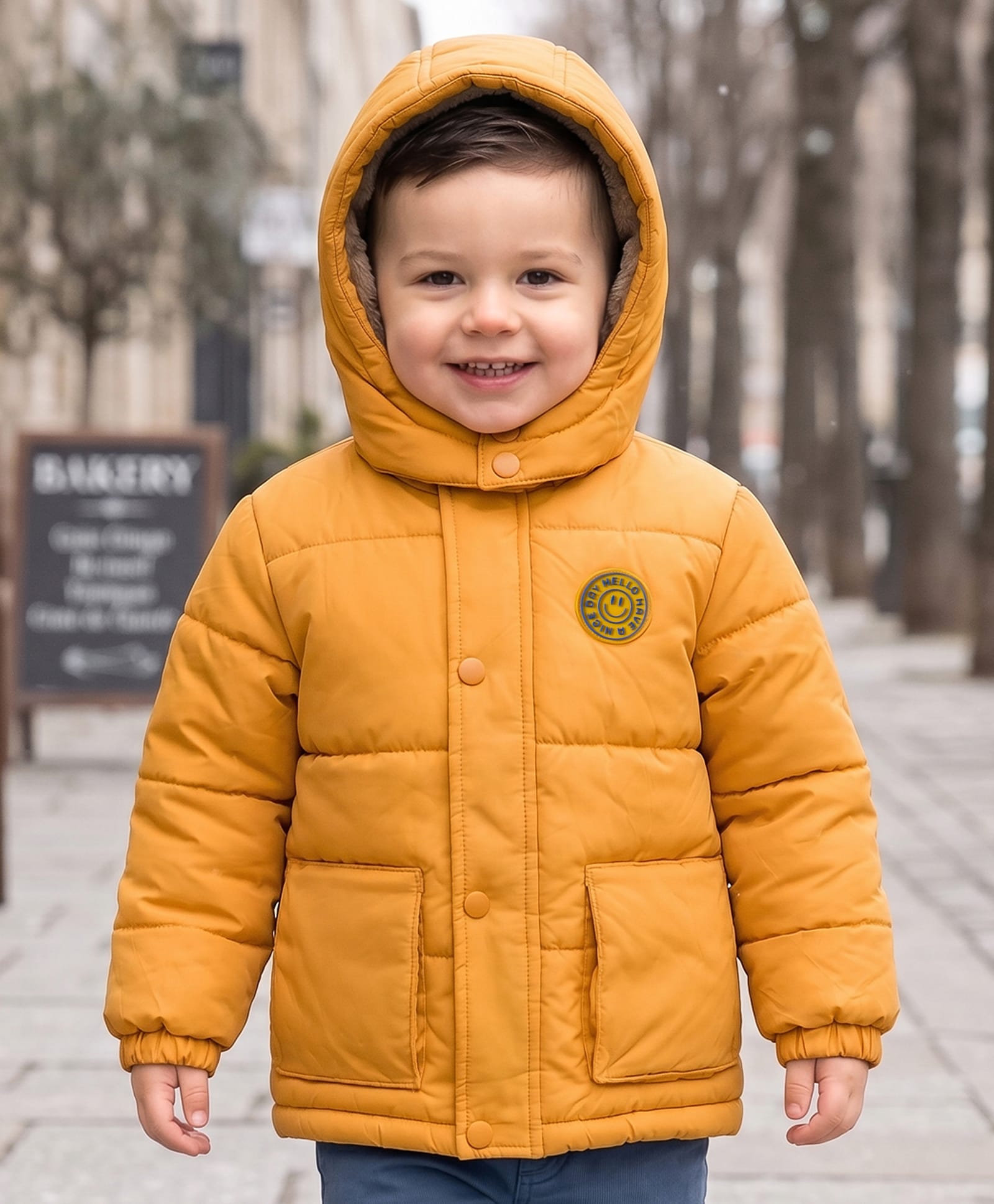 Babyhug Woven Full Sleeves Solid Color Hooded Padded Jacket - Yellow-image-22