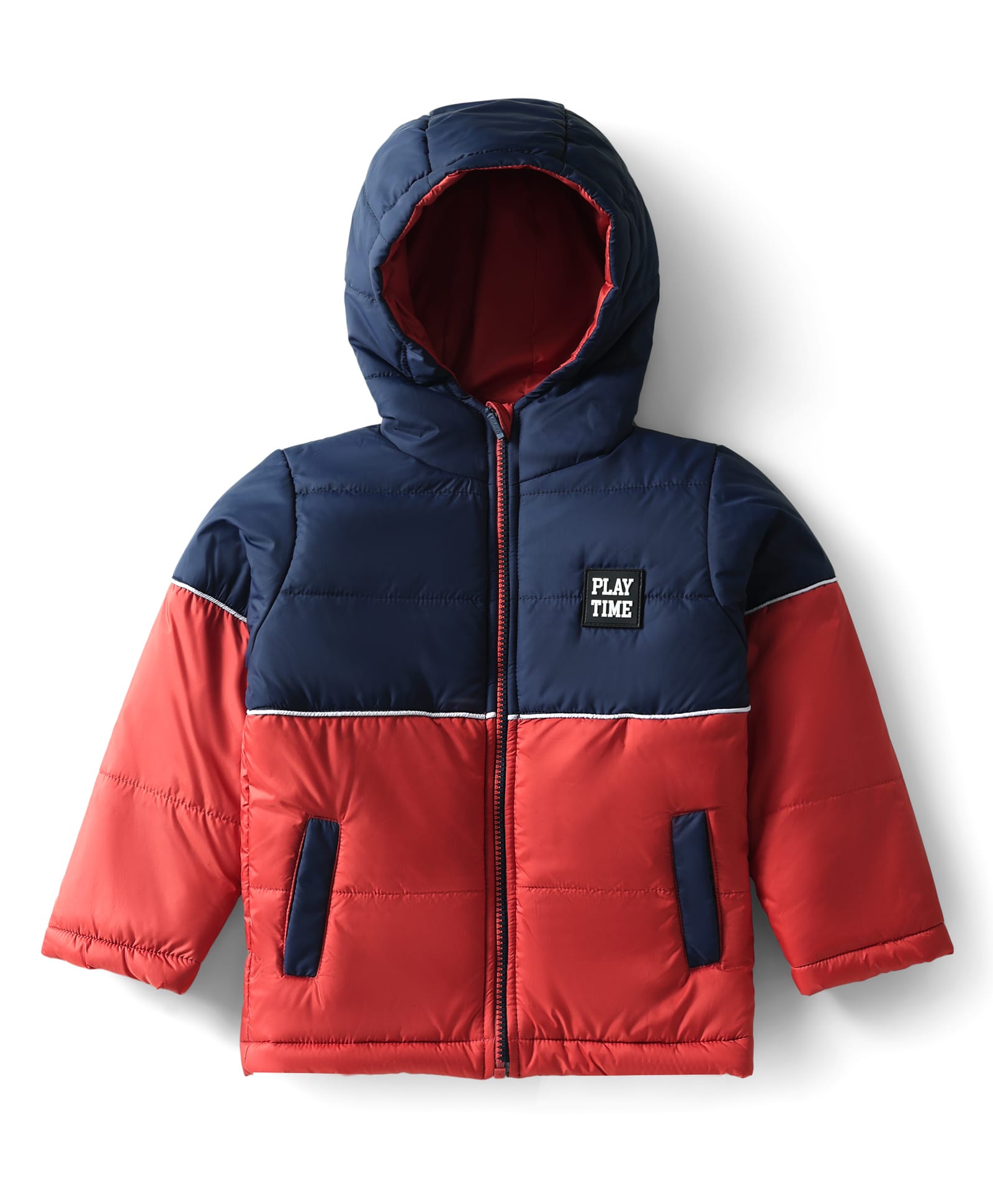 Babyhug Woven Full Sleeves Hooded Padded Jacket With Color Block Design - Rust Orange & Navy Blue-picture-19