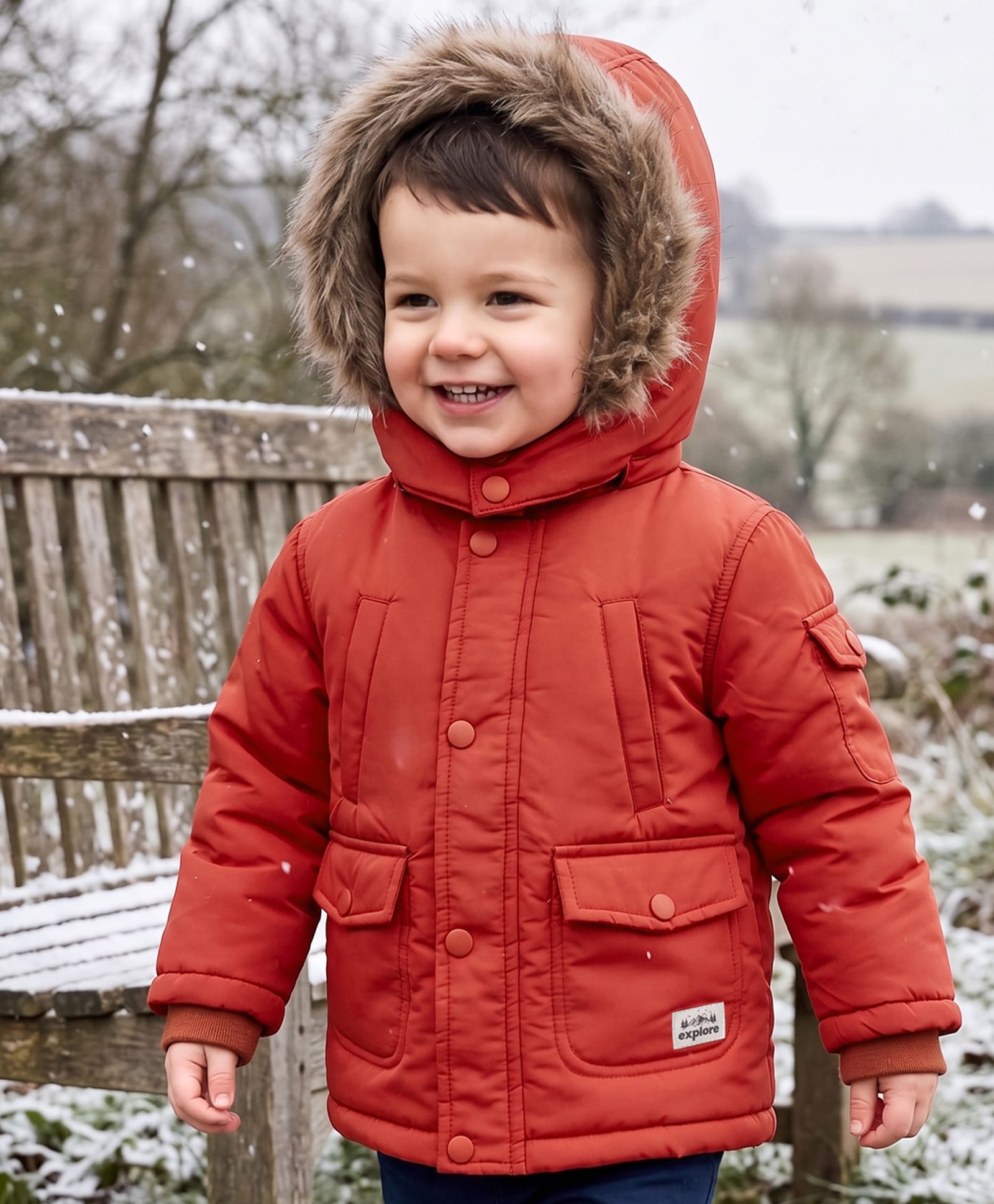 Babyhug Woven Full Sleeves Solid Color Puffer Jacket with Detachable Hood - Rust Orange-image-13