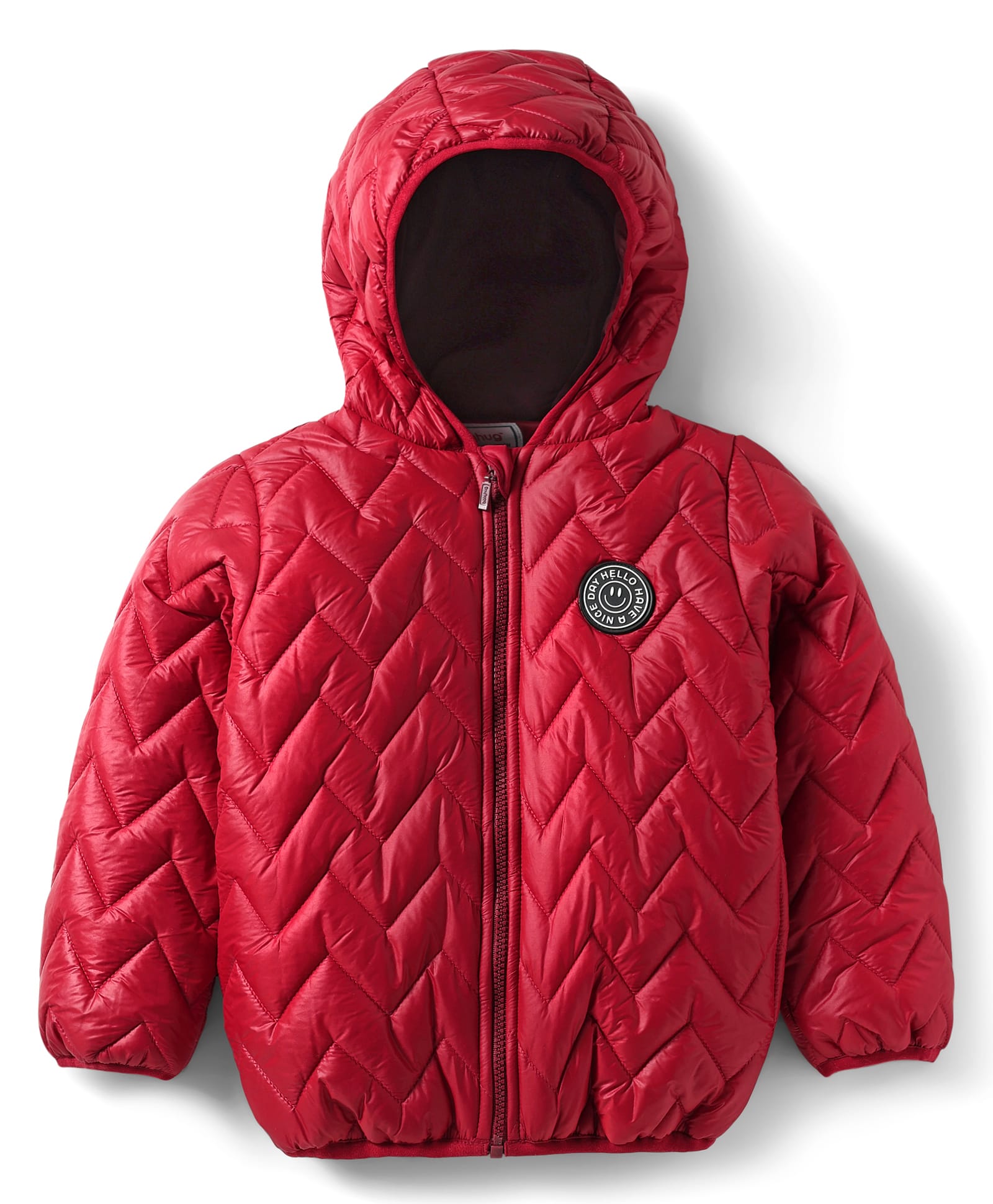 Babyhug Woven Full Sleeves Padded Hooded Jacket With Patch Detailing - Red-picture-17
