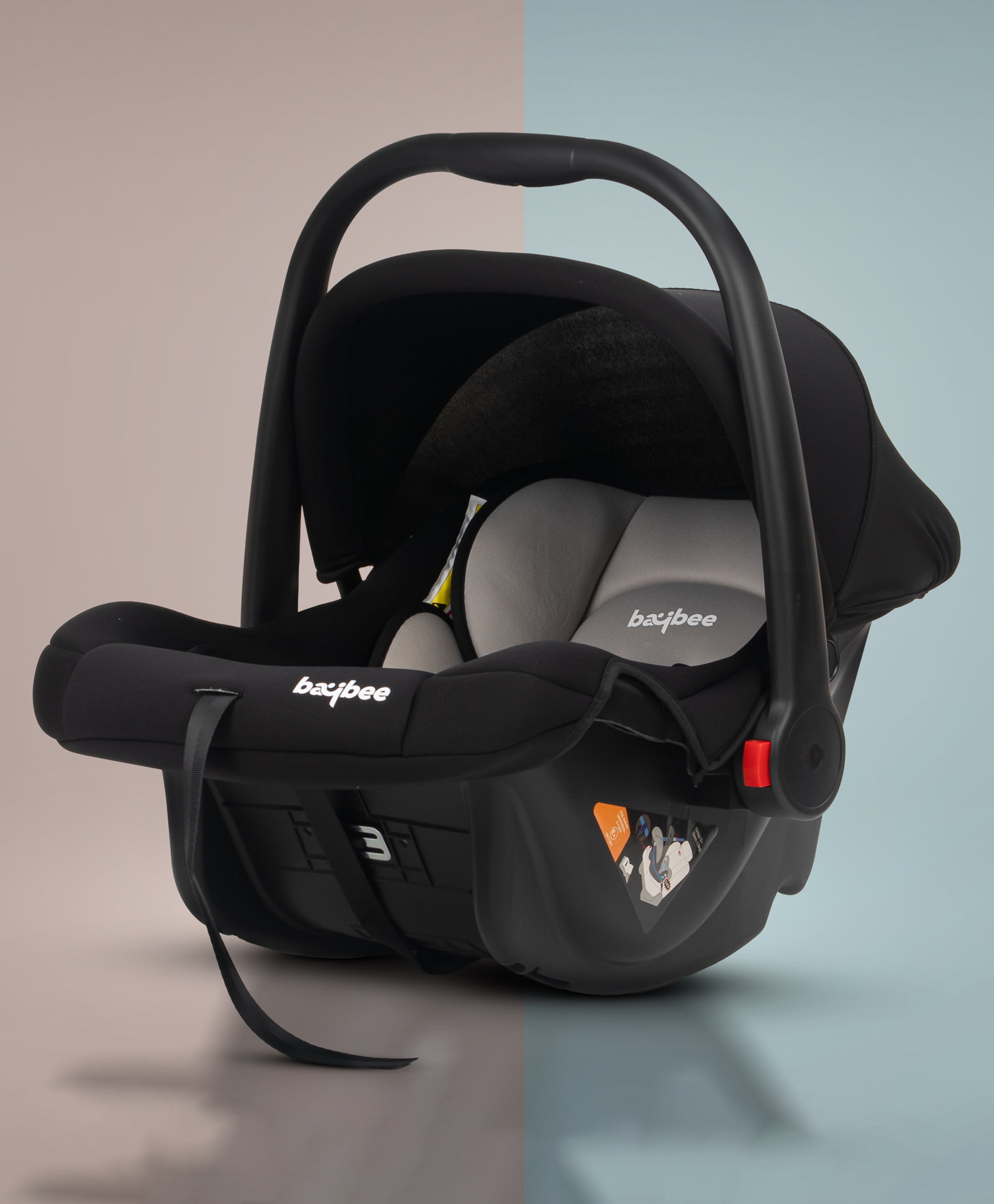 BAYBEE 4 in 1 Multi Purpose Baby Carry Cot Cum Car Seat with Canopy, Adjustable Handle, 3 Point Safety Belt | Rocker for Infant | Baby Carry Cot (Black/grey)