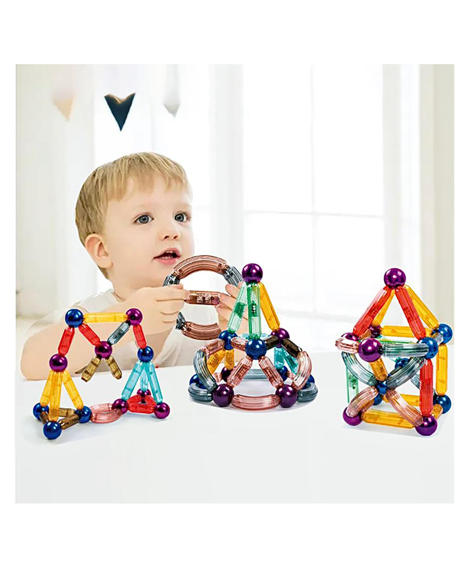 FUNVERSE Magnetic Building Blocks,Large 3D Clear Magnets STEM Educational Construction Toys,Sensory Montessori Preschool Magnetic Building Sticks Blocks Kit for Kids Ages 3 4 5 6 Year Old Boys Girls Toddlers ( 36 Pcs )-image-49