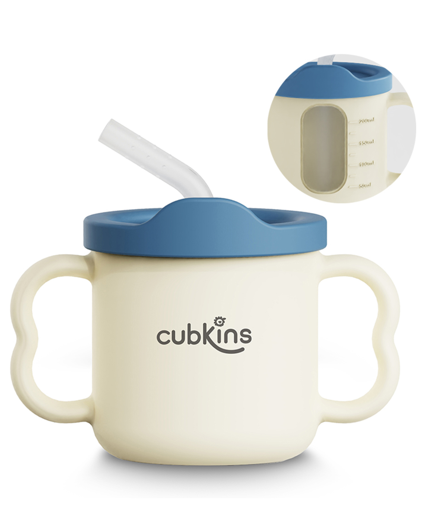 CUBKINS Dual Tone Sippy Cup with Lid & Straw for Infants & Toddlers | Transparent Measurement Markings | Contoured Double Handles | 100% Silicone, BPA Free | Easy to Clean (White-Blue Olive)-image-19