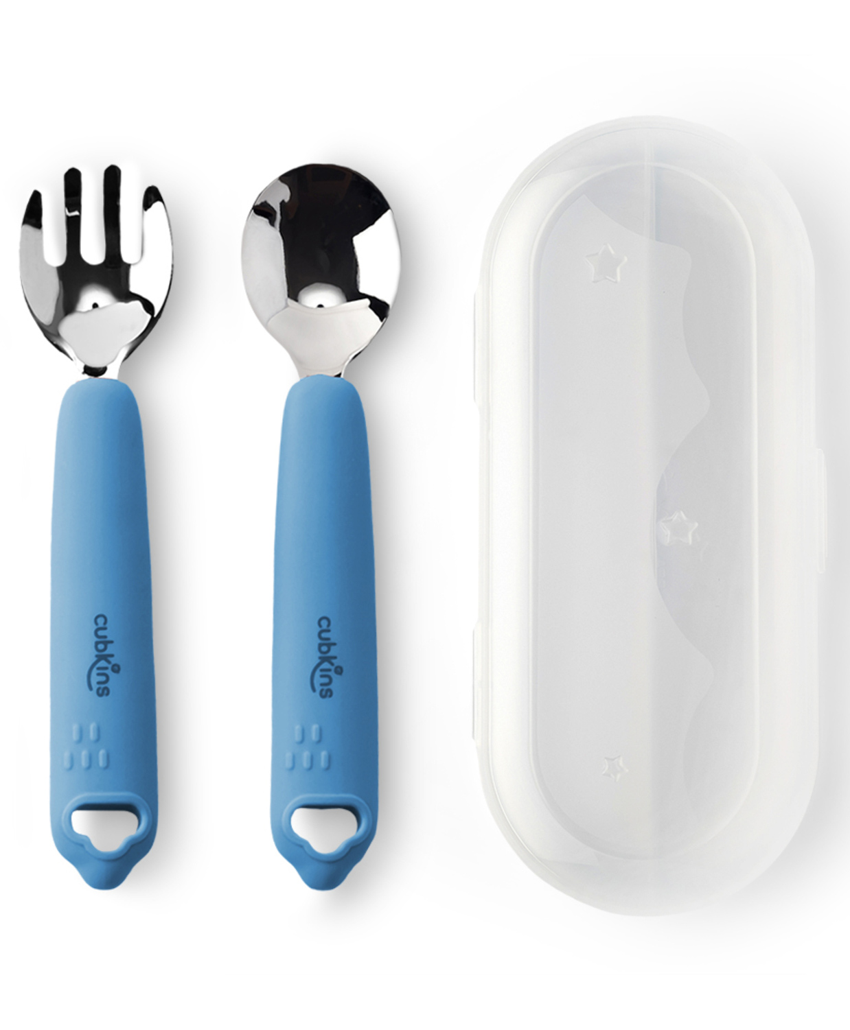 CUBKINS Spoon & Fork Set with Travel Box for Children with Stainless Steel Head & Silicone Handles | No Sharp Edges | BPA Free, Food Grade, FDA Approved | Washable & Reusable (Blue Olive)-image-17