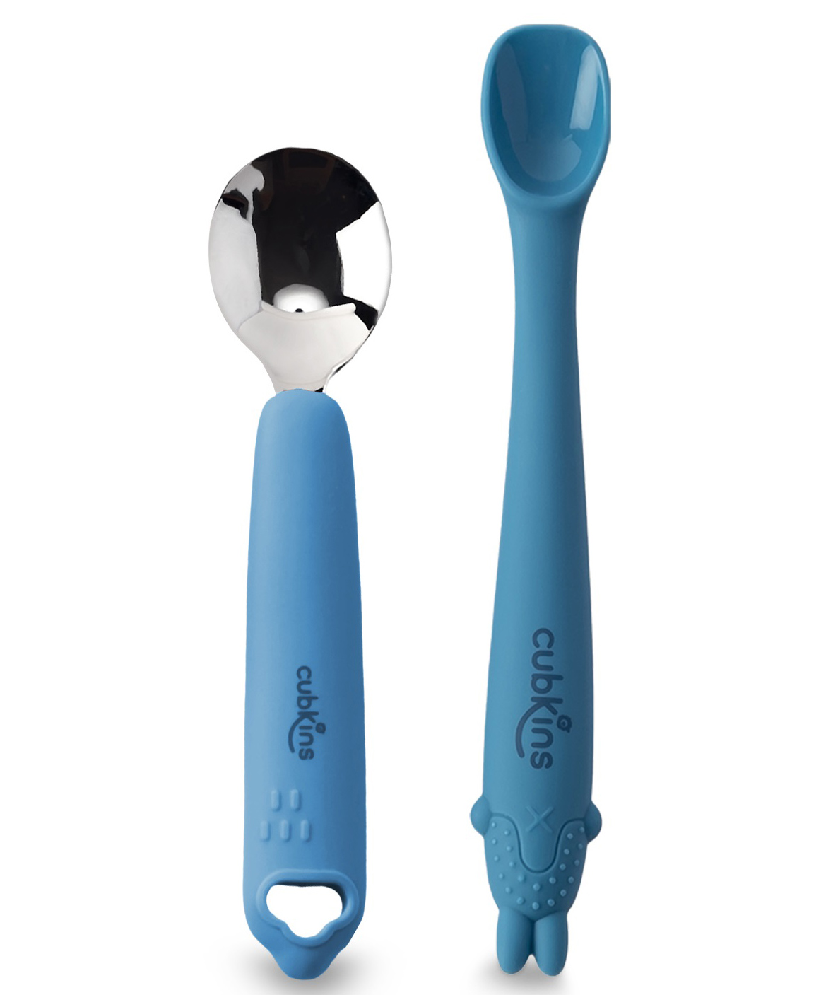 CUBKINS Set of Spoon with Stainless Steel Head and Early Feeding Bendable Silicone Spoon for Children | No Sharp Edges | BPA Free, Food Grade, FDA Approved | Washable & Reusable (Blue Olive)-image-49