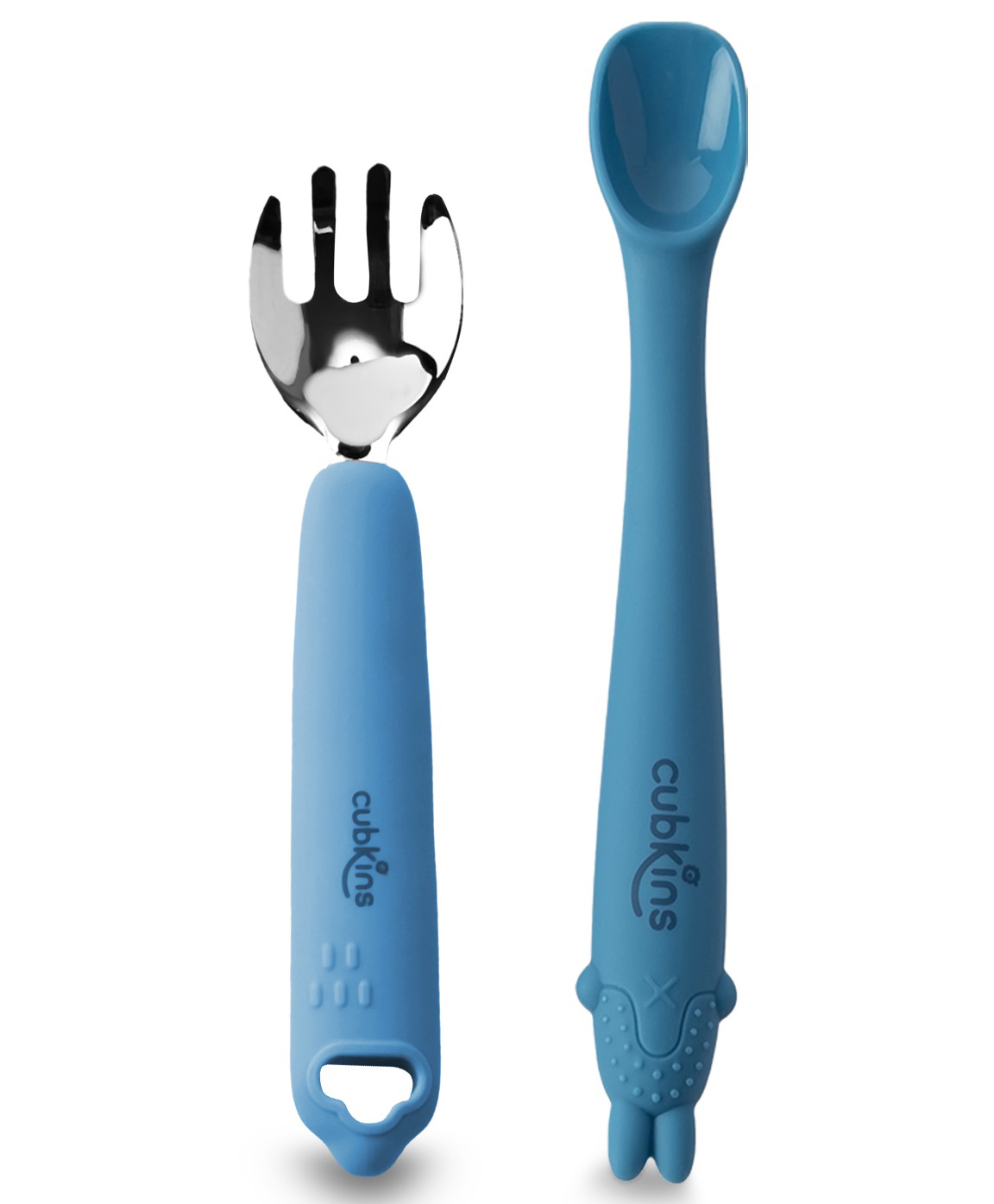 CUBKINS Set of Fork with Stainless Steel Head and Early Feeding Bendable Silicone Spoon for Children | No Sharp Edges | BPA Free, Food Grade, FDA Approved | Washable & Reusable (Blue Olive)-image-15