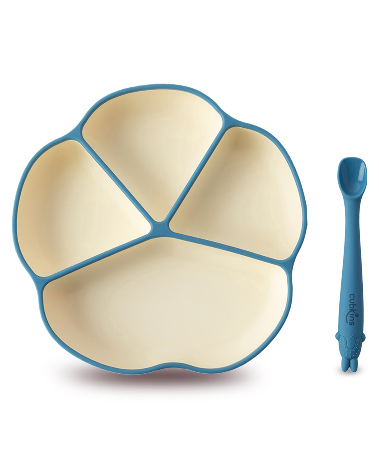 CUBKINS Set of 2 pcs - Plate, Early Feeding Bendable Spoon | Designed for Babies, Infants & Toddlers | BPA Free, Food Grade, FDA Approved | 100% Silicone | Easy to Clean (Blue Olive)-picture-10