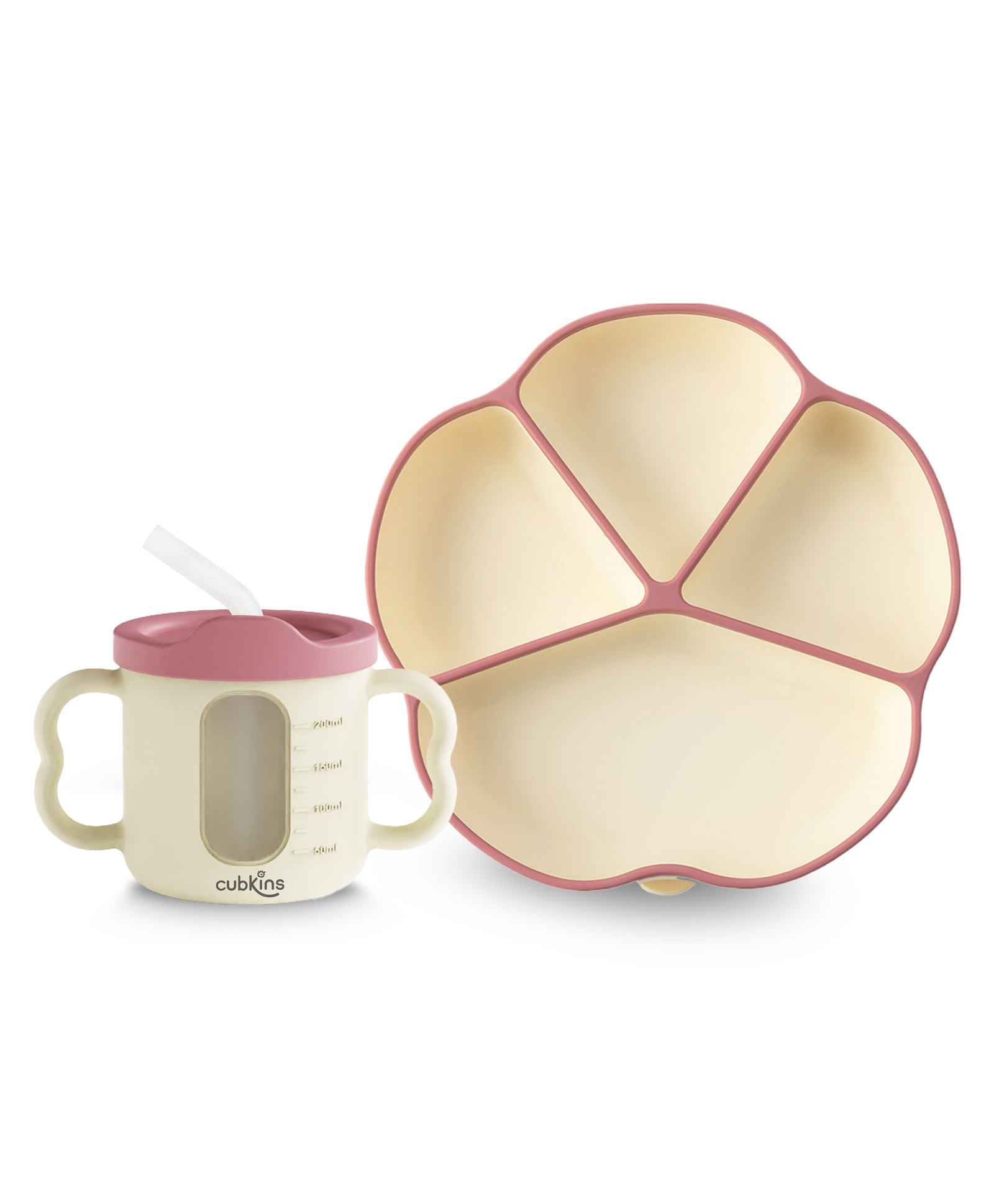 CUBKINS Set of 2 pcs - Plate, Dual Tone Sippy Cup | Designed for Babies, Infants & Toddlers | BPA Free, Food Grade, FDA Approved | 100% Silicone | Easy to Clean (Raspberry)-image-5