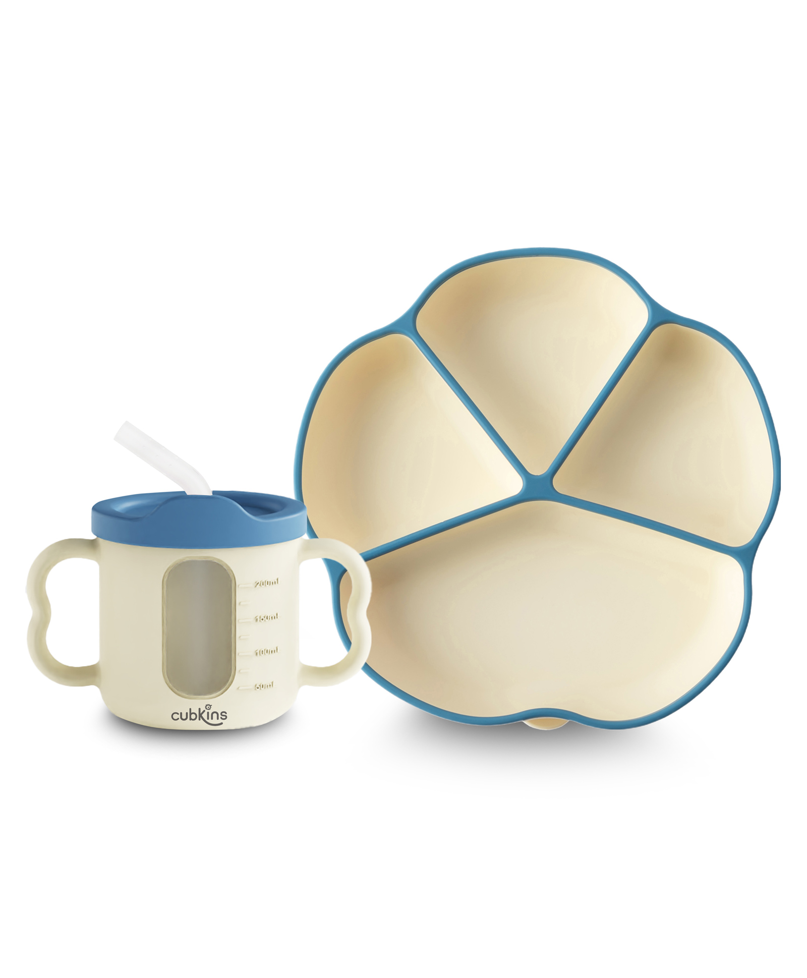 CUBKINS Set of 2 pcs - Plate, Dual Tone Sippy Cup | Designed for Babies, Infants & Toddlers | BPA Free, Food Grade, FDA Approved | 100% Silicone | Easy to Clean (Blue Olive)-image-34