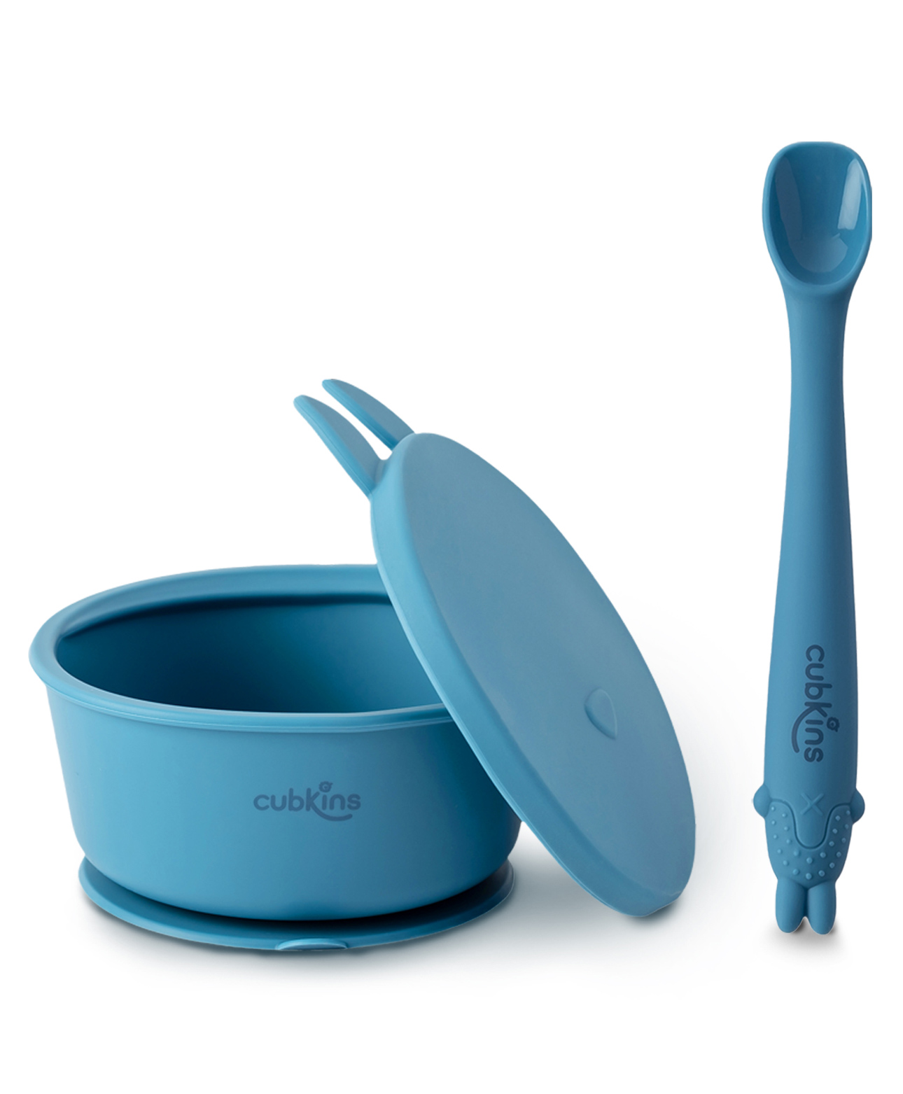 CUBKINS Set of 2 pcs - Bowl, Early Feeding Bendable Spoon | Designed for Babies, Infants & Toddlers | BPA Free, Food Grade, FDA Approved | 100% Silicone | Easy to Clean (Blue Olive)-image-19