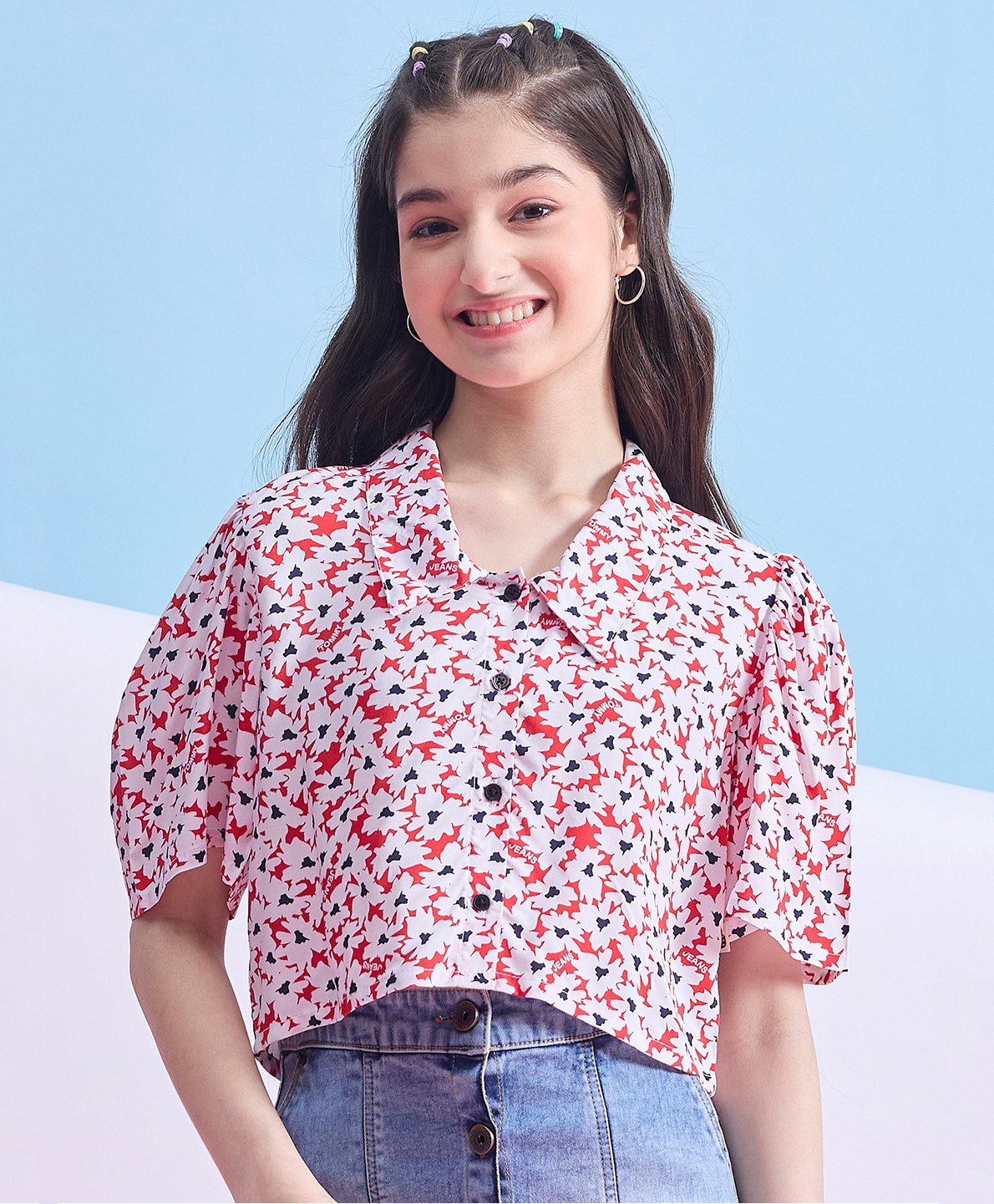 StyloBug Viscose Rayon Half Sleeves Abstract Printed Shirt Sytle Top - White-picture-18