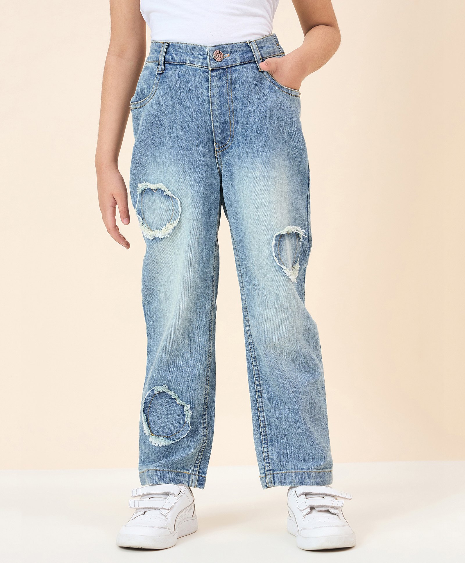 StyloBug Denim Mild Washed & Patch Detailed Jeans - Blue-picture-16