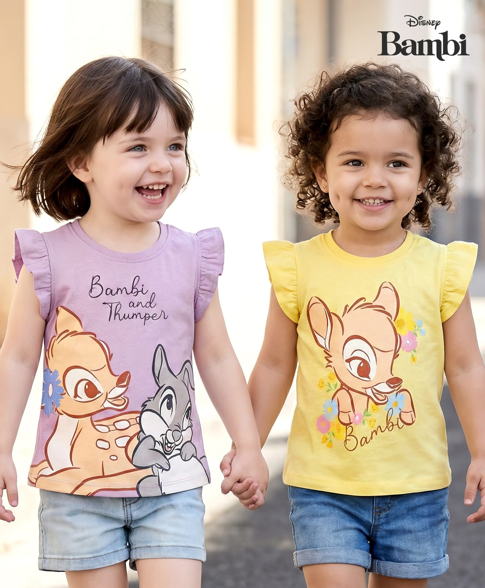 Babyhug Disney Single Jersey Knit Frill Sleeves T-Shirts With Bambi & Thumper Graphics Pack Of 2- Yellow & Lilac-image-26
