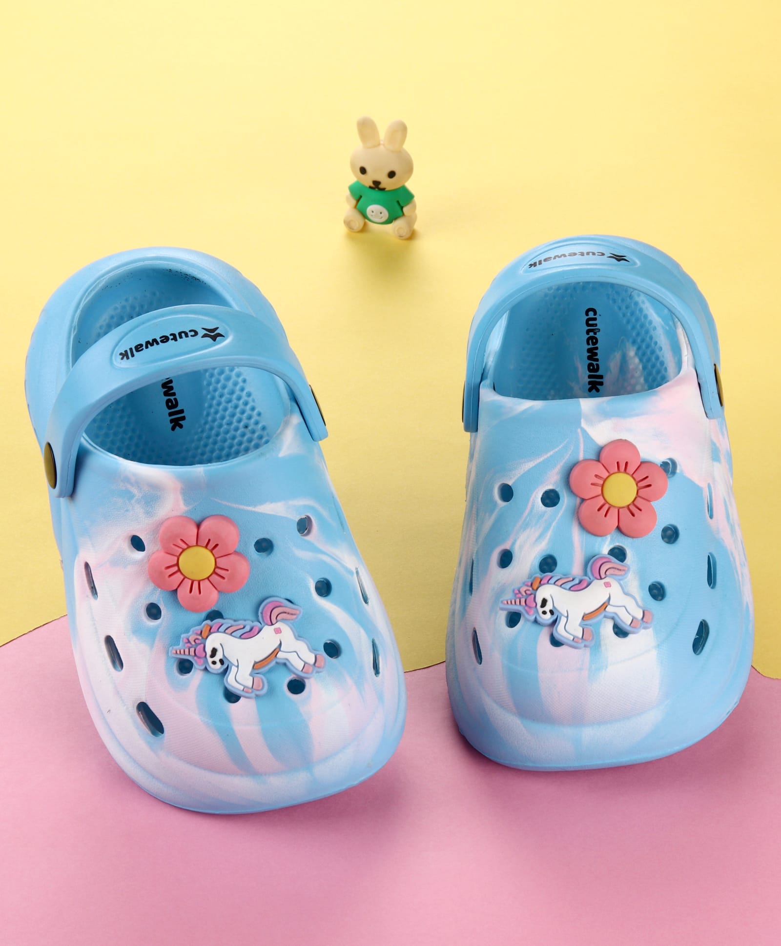 Cute Walk by Babyhug Clogs with Floral & Unicorn Applique & Back Strap - Blue-image-42