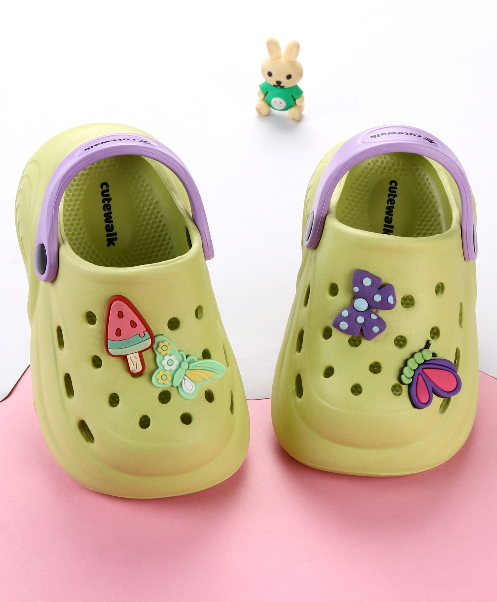 Cute Walk by Babyhug Clogs with Butterfly Applique & Back Strap - Lime Green