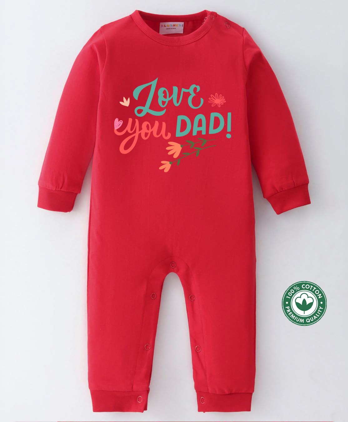 BLUSHES 100% Cotton Fathers Day Theme Full Sleeves Love You Dad Text Printed Romper - Red-picture-21