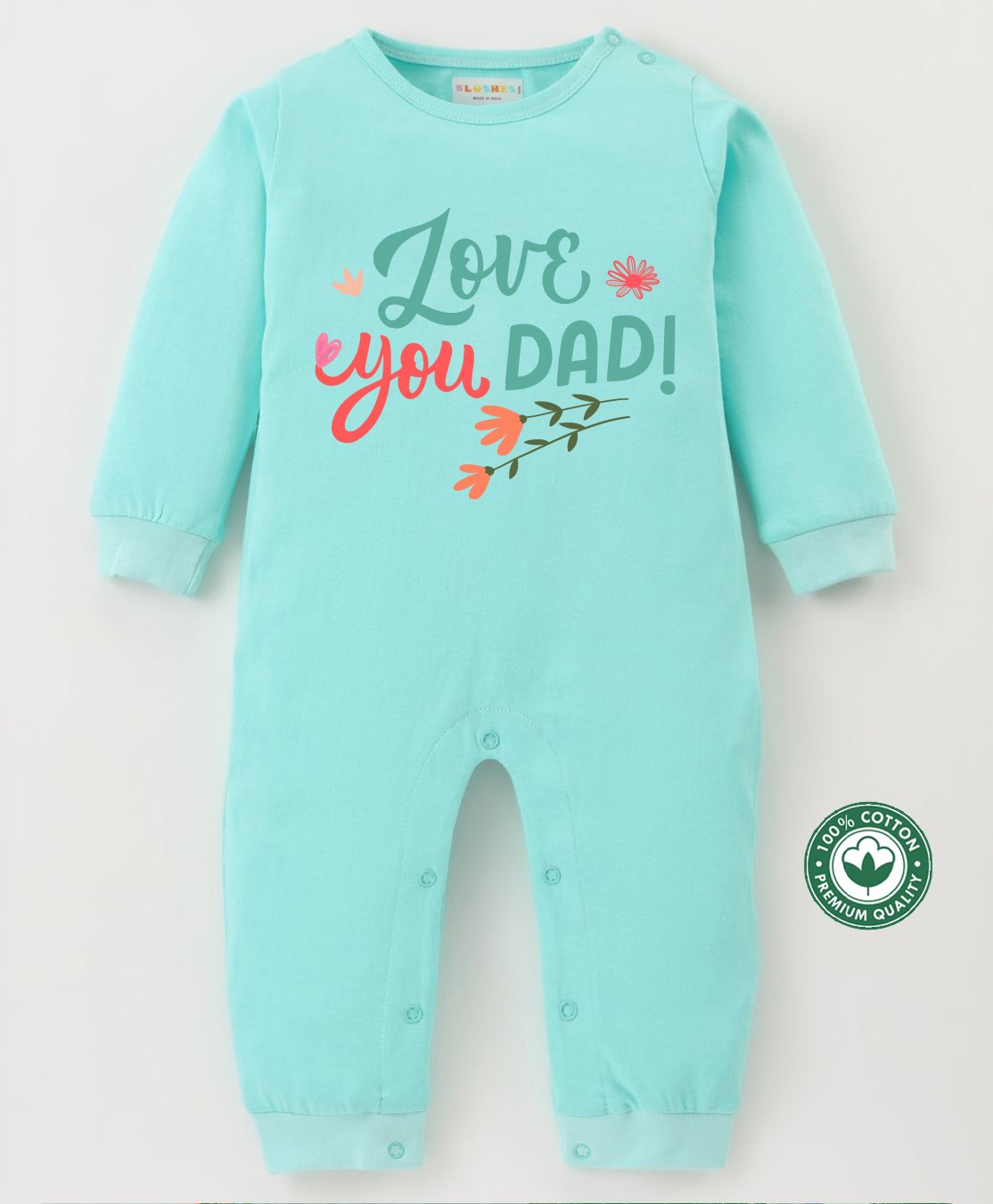 BLUSHES 100% Cotton Fathers Day Theme Full Sleeves Love You Dad Text Printed Romper - Sea Green-image-45
