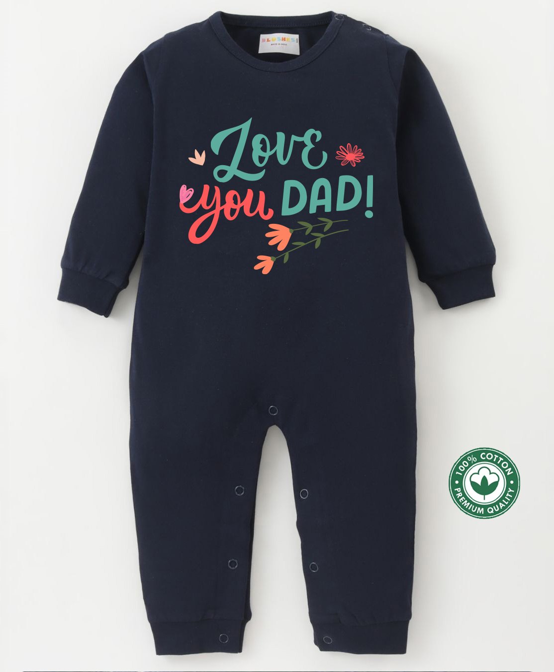 BLUSHES 100% Cotton Fathers Day Theme Full Sleeves Love You Dad Text Printed Romper - Navy Blue-image-14