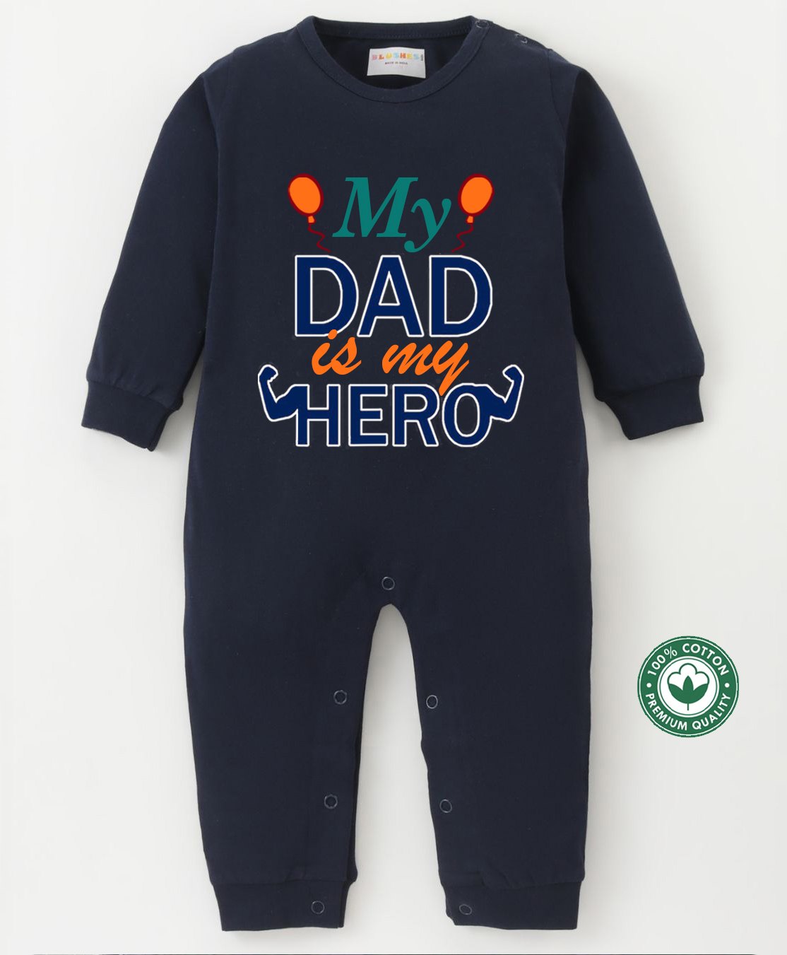 BLUSHES 100% Cotton Fathers Day Theme Half Sleeves My Dad Is My Hero Text Printed Romper - Navy Blue-picture-38