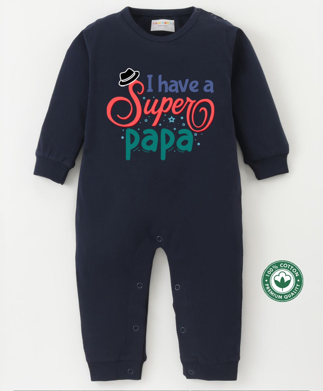 BLUSHES 100% Cotton Fathers Day Theme Half Sleeves I Have A Super Papa Text Printed Romper - Navy Blue-picture-45