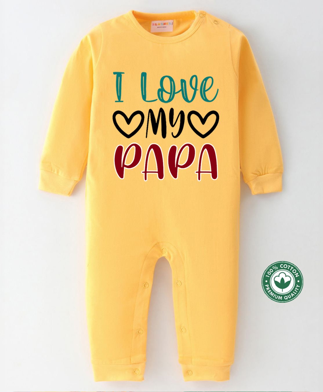 BLUSHES 100% Cotton Fathers Day Theme Half Sleeves I Love My Papa Text Printed Romper - Yellow-picture-23