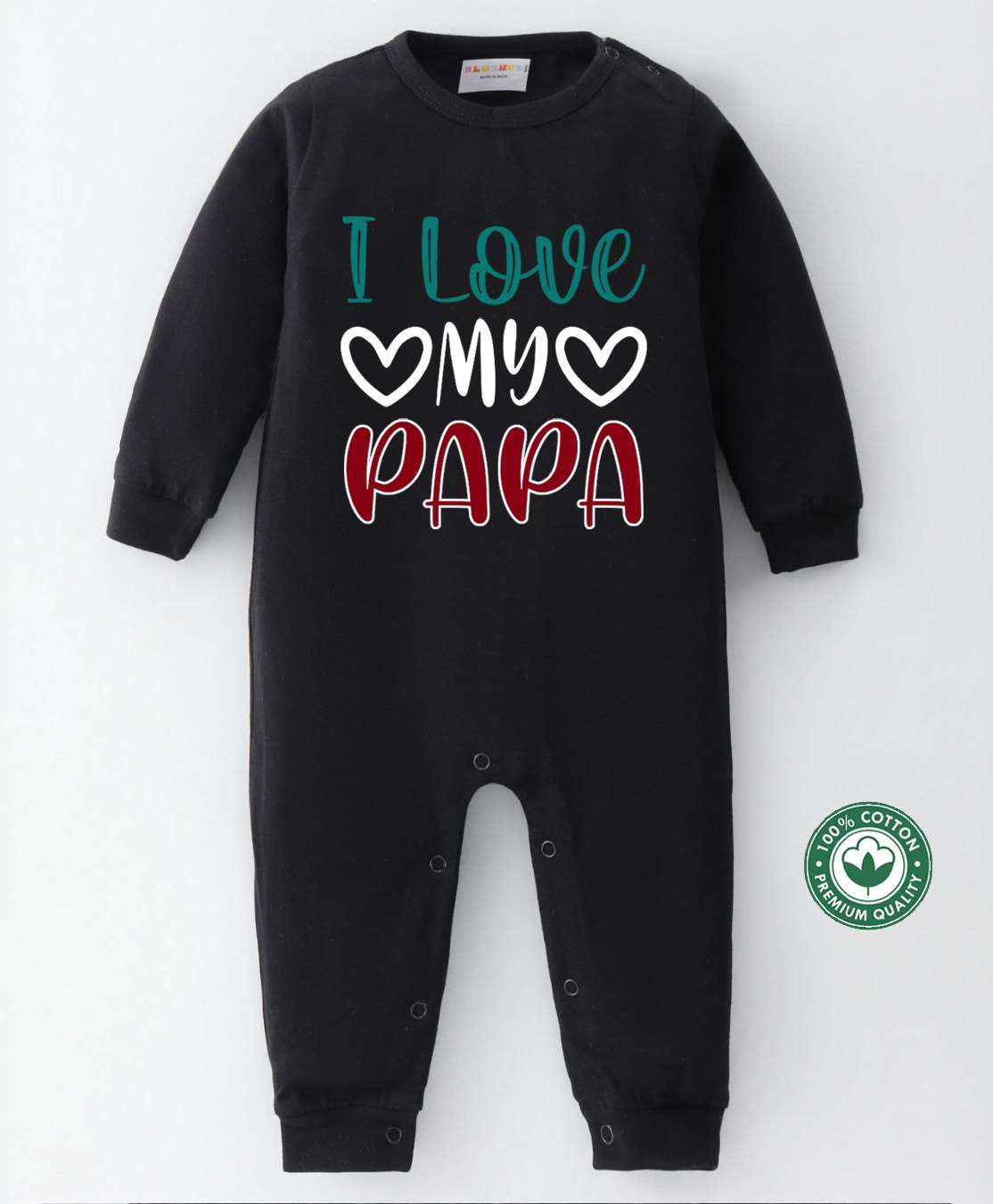 BLUSHES 100% Cotton Fathers Day Theme Half Sleeves I Love My Papa Text Printed Romper - Black-picture-39