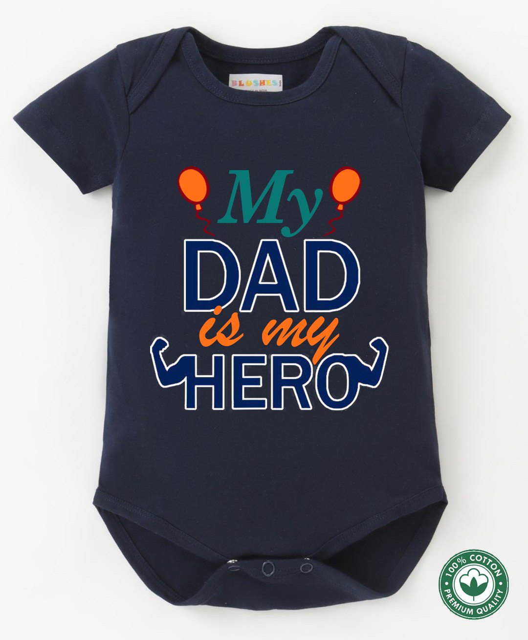 BLUSHES 100% Cotton Fathers Day Theme Half Sleeves My Dad Is My Hero Text Printed Onesie - Navy Blue-image-18