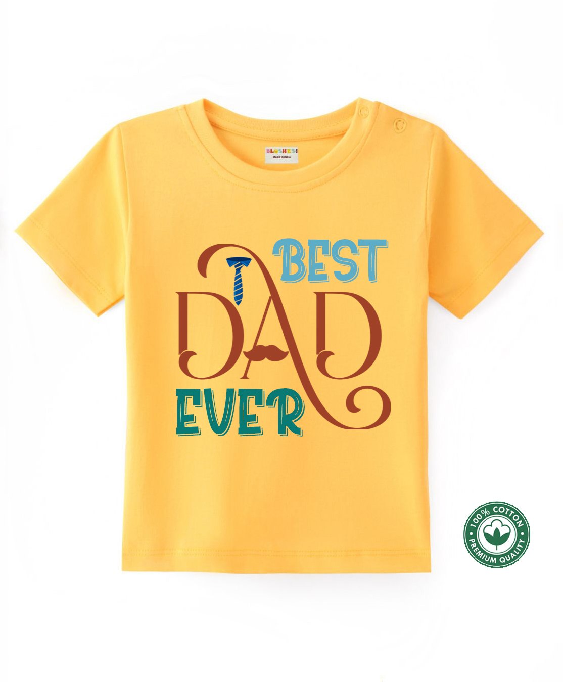 BLUSHES 100% Cotton Fathers Day Theme Half Sleeves Best Dad Ever Text Printed Tee - Yellow-picture-28
