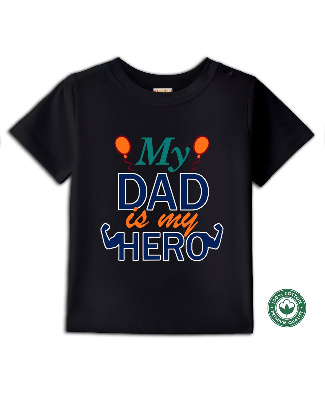 BLUSHES 100% Cotton Fathers Day Theme Half Sleeves My Dad Is My Hero Text Printed Tee - Black-picture-7