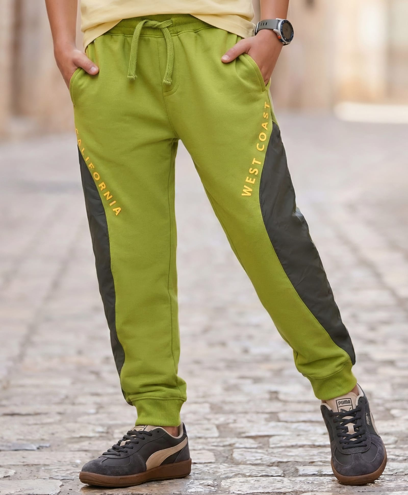Pine Kids Knit Full Length Cut & Sew Lounge Pant with Text Print - Olive Green-picture-7