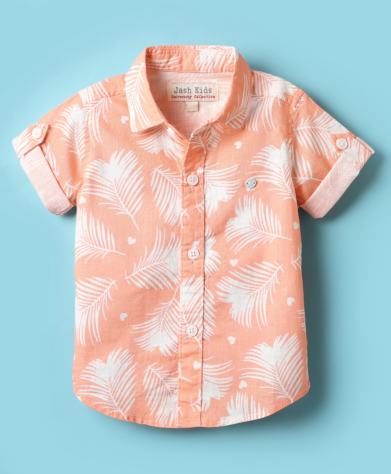 JASH KIDS Cotton Woven Half Sleeves Shirt With Tropical Theme Print - Peach-picture-28