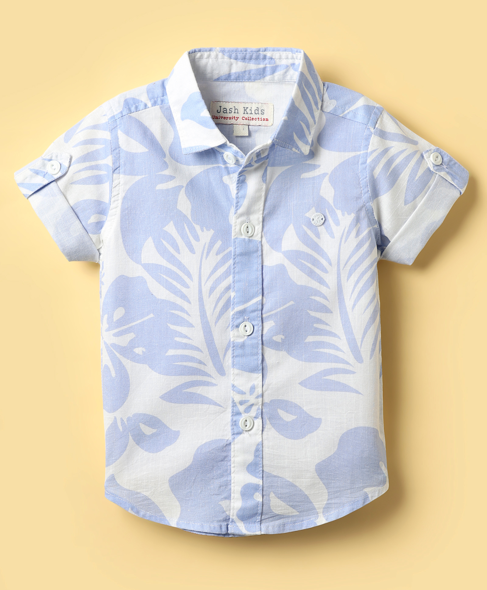 Jash Kids Cotton Woven Half Sleeves Shirt With Floral Print - Light Blue-image-27
