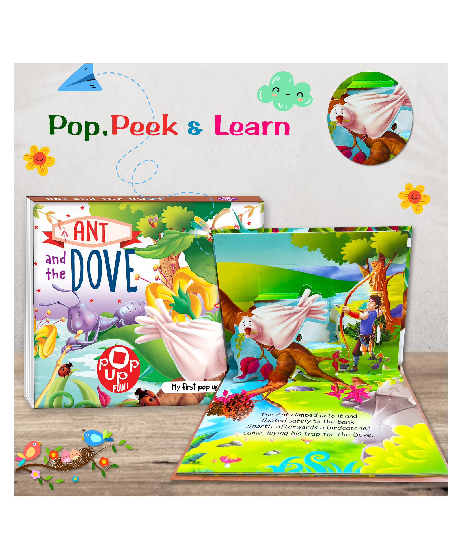 hellofriend books Ant and The Dove - My First Pop-Up Story Books with Fun and Colorful for Kids, Children and Toddlers - Language-English-picture-23