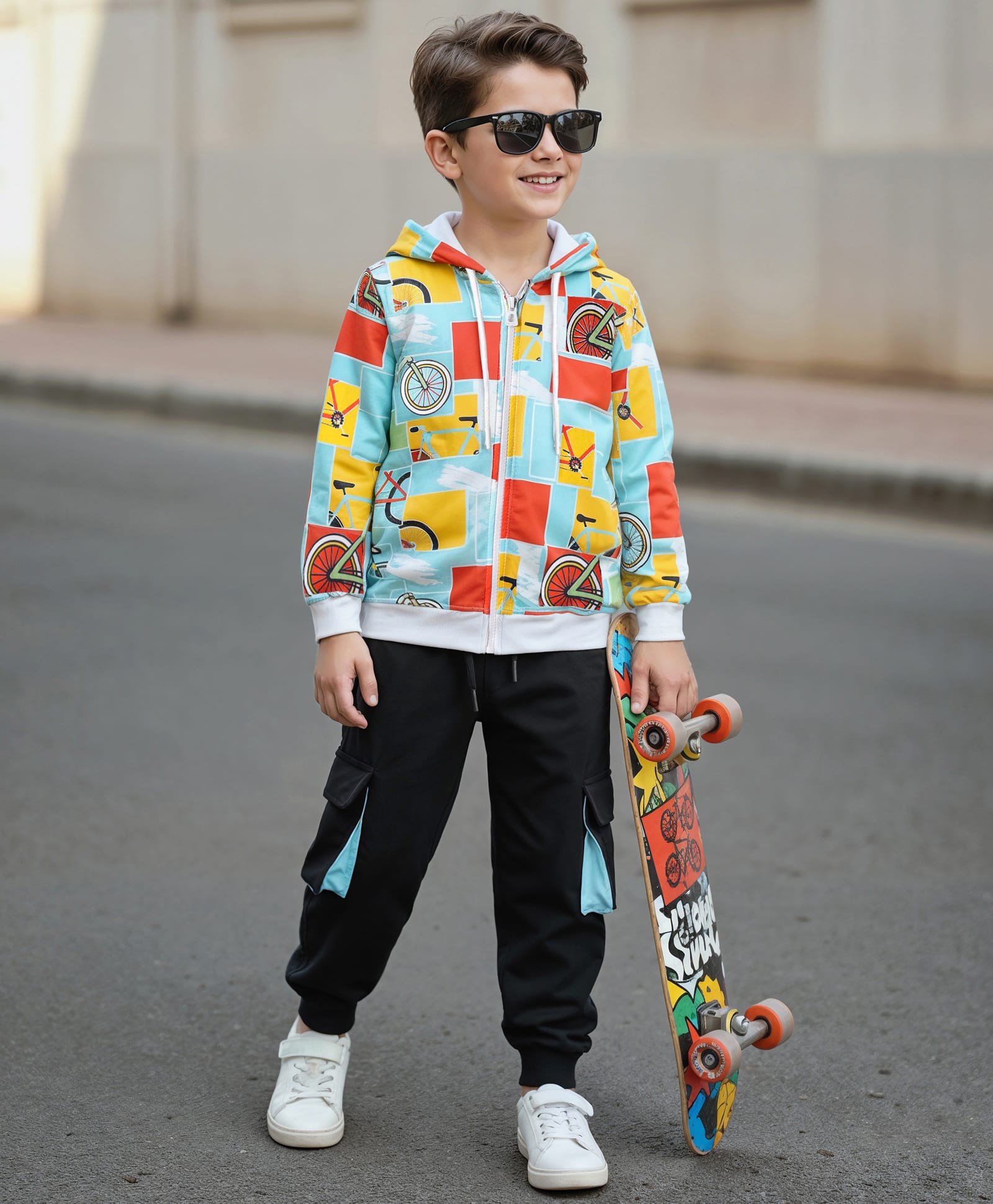 Ollington St. Cotton Knit Full Sleeves Printed Hoodie Sweatshirt & Knit Joggers Set - Multicolor-image-49
