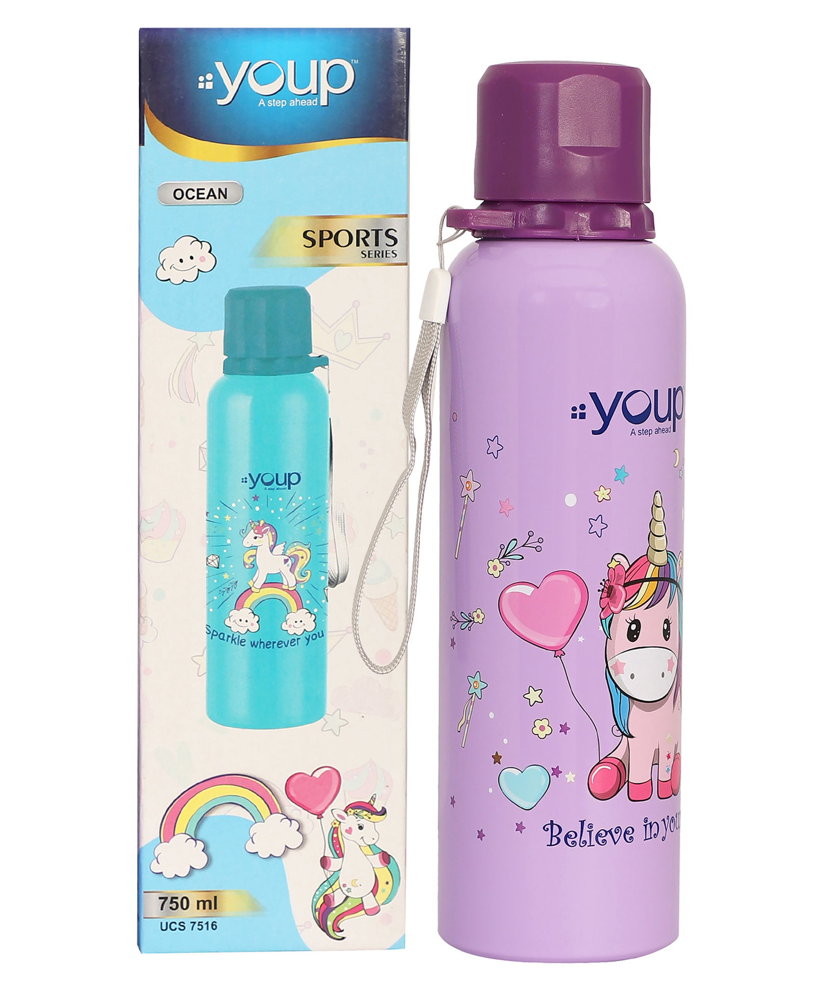 Youp Stainless steel purple color Unicorn kids water bottle OCEAN - 750 ml-picture-32