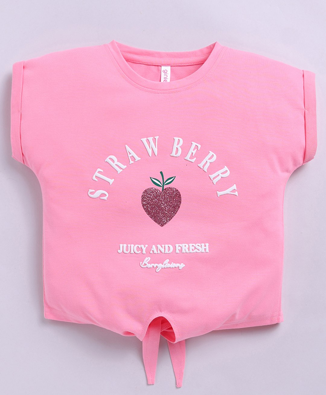 giniekids Cotton Blend Sleeveless Strawberry Puff Printed Crop Top - Pink-picture-22