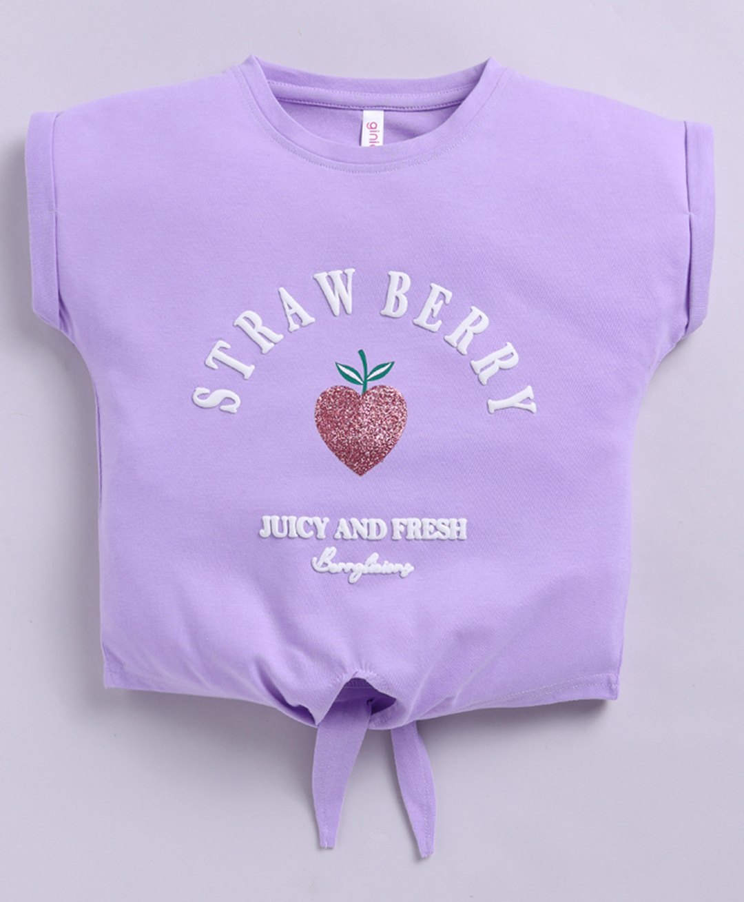 giniekids Cotton Blend Sleeveless Strawberry Puff Printed Crop Top - Lavender-picture-12