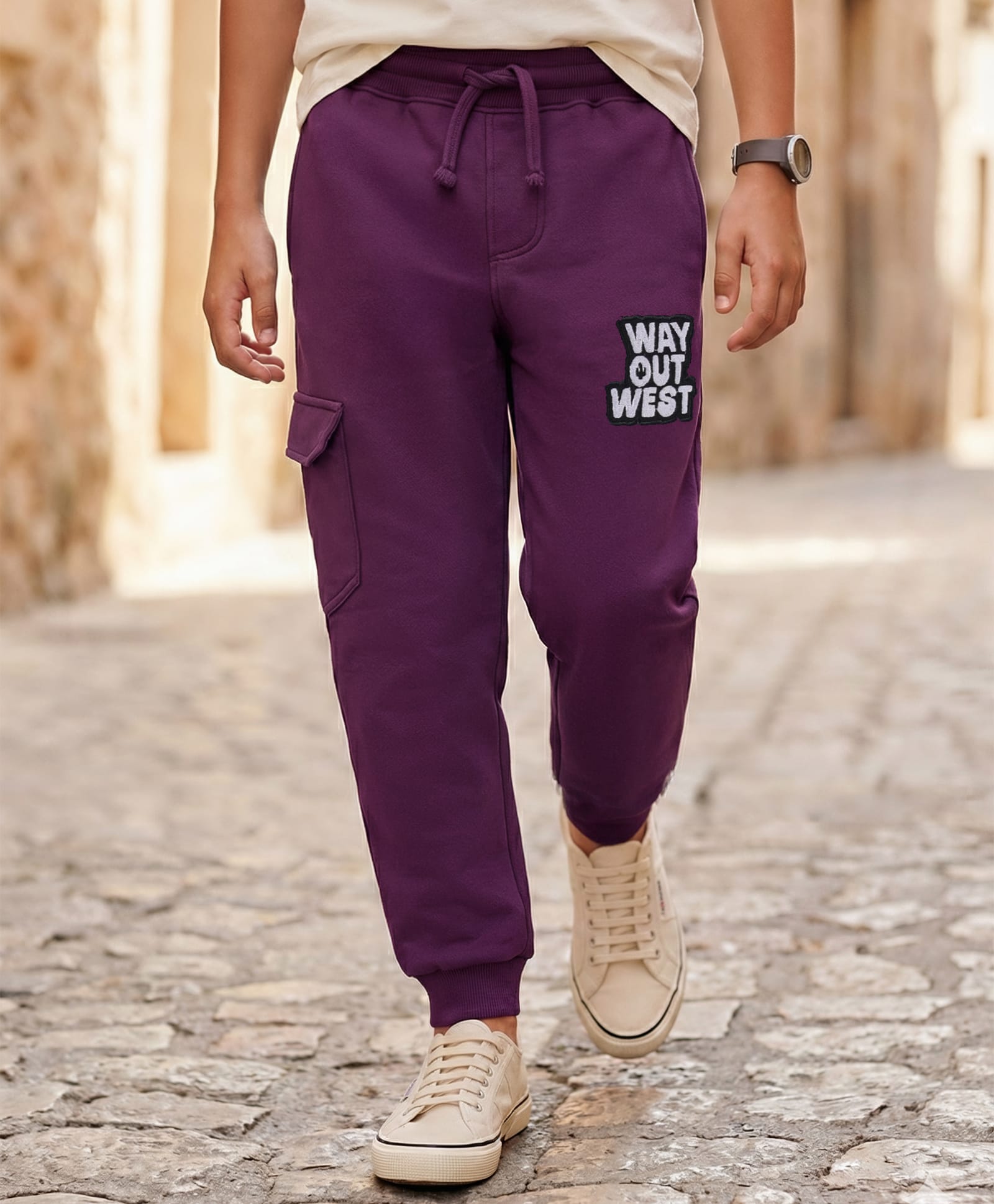 Pine Kids Knit Full Length Lounge Pant With Text Print - Plum